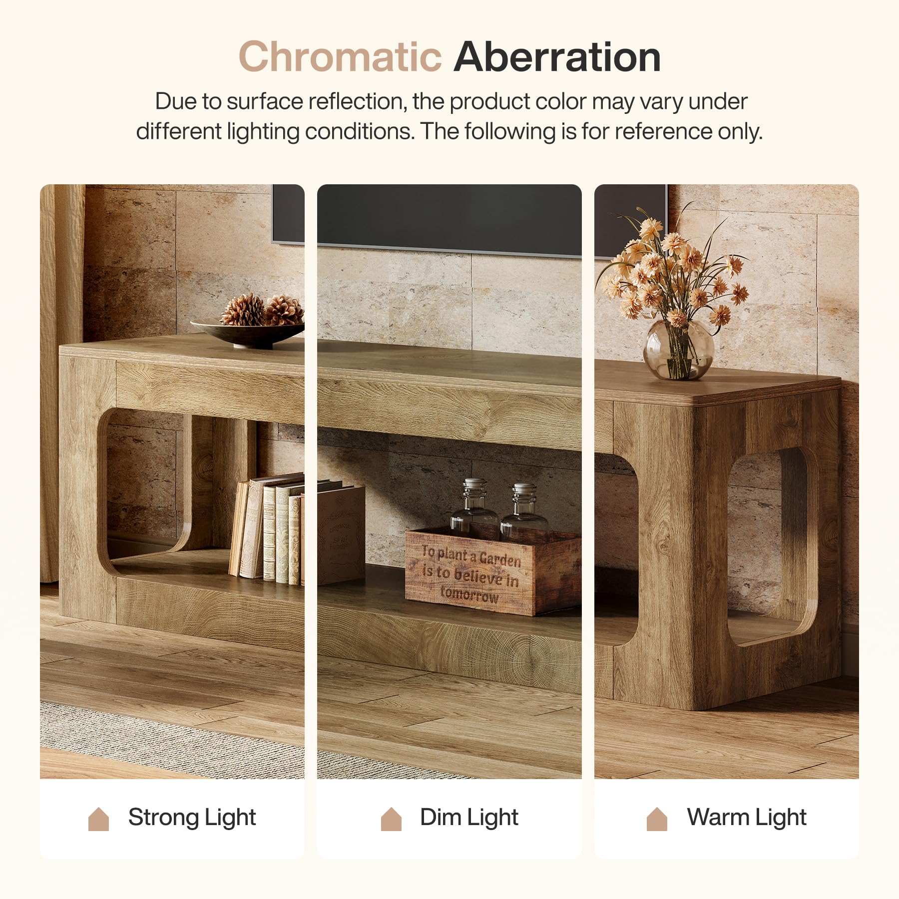 Tribesigns TV-Schrank für 55–75 Zoll Fernseher, 160 cm TV-Board mit 2 offenen Ablagen, Massivholzoptik, Landhausstil Entertainment Center, Fernsehschrank für Wohnzimmer, Schlafzimmer, Braun