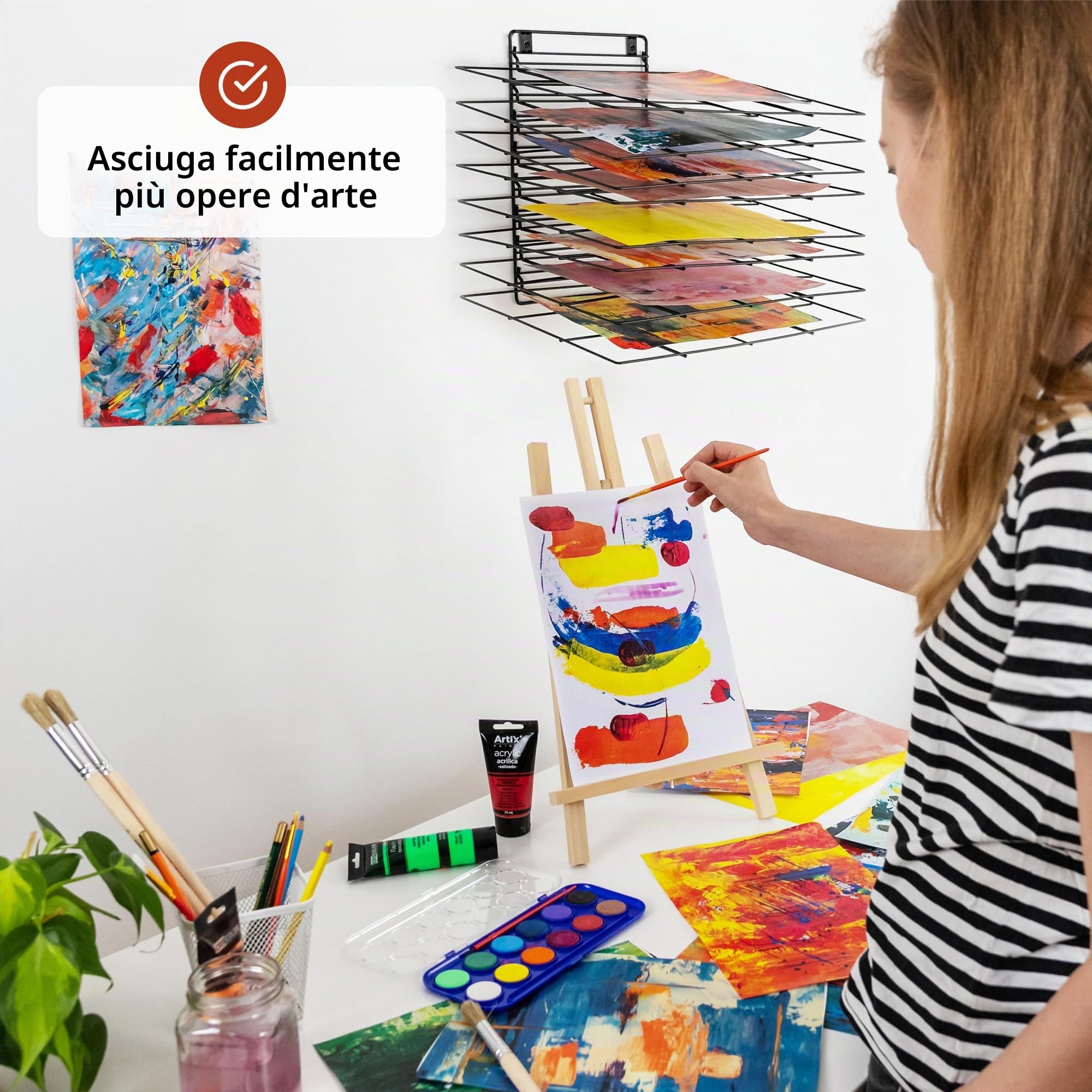 Stendino Artistico Per L'aula | Piccolo Stendibiancheria Appendibile | 8 Ripiani Rimovibili | Portaoggetti Per Quadri Su Tela | Per Pittura Con Viti | Stendino Per L’arte, Disegni E Altro