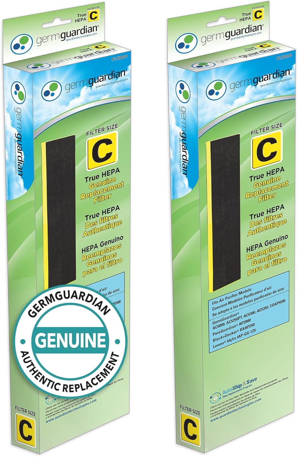 GermGuardian Air Purifier Filter FLT5000 Genuine HEPA Replacement Filter C for AC5000, AC5000E, AC5250PT, AC5350B, AC5350BCA, AC5350W, AC5300B Germ Guardian Air Purifiers