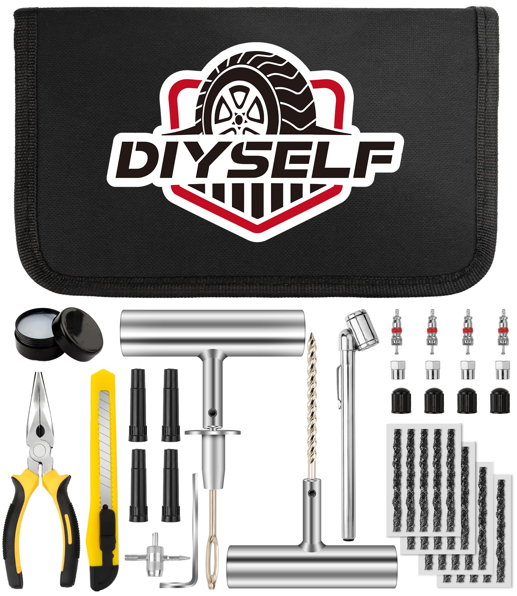 DIYSELF Tire Patch Kit 45 Pack Flat Tire Repair Kit with Plugs Tire Plug Kit for Car Motorcycle