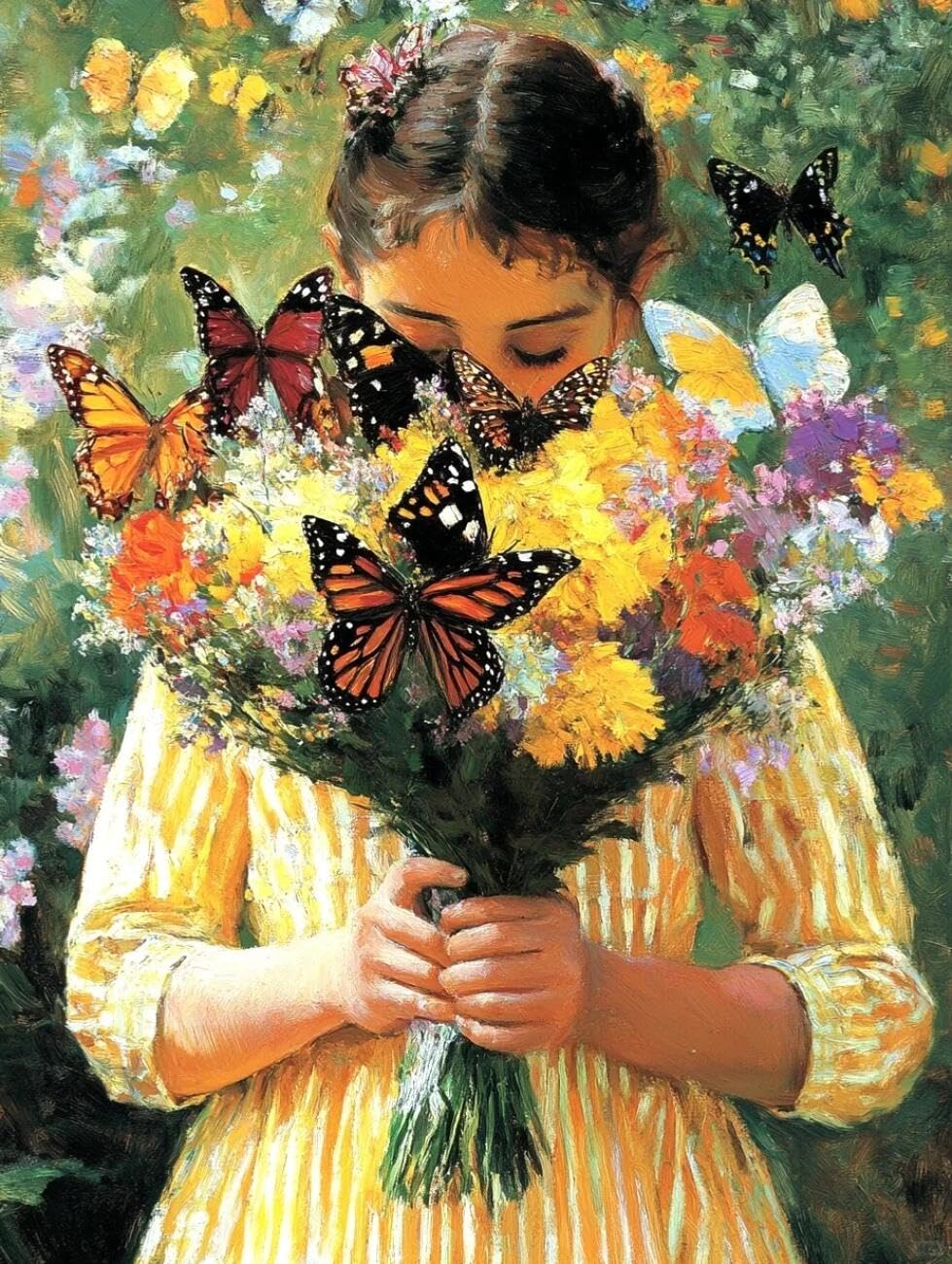 Henypt Cross Stitch Kits Girl and Flowers DIY Arts Aand Craft Kit for Adults Beginners with Accessories Home & Leisure/Gifts 14CT 60x80cm