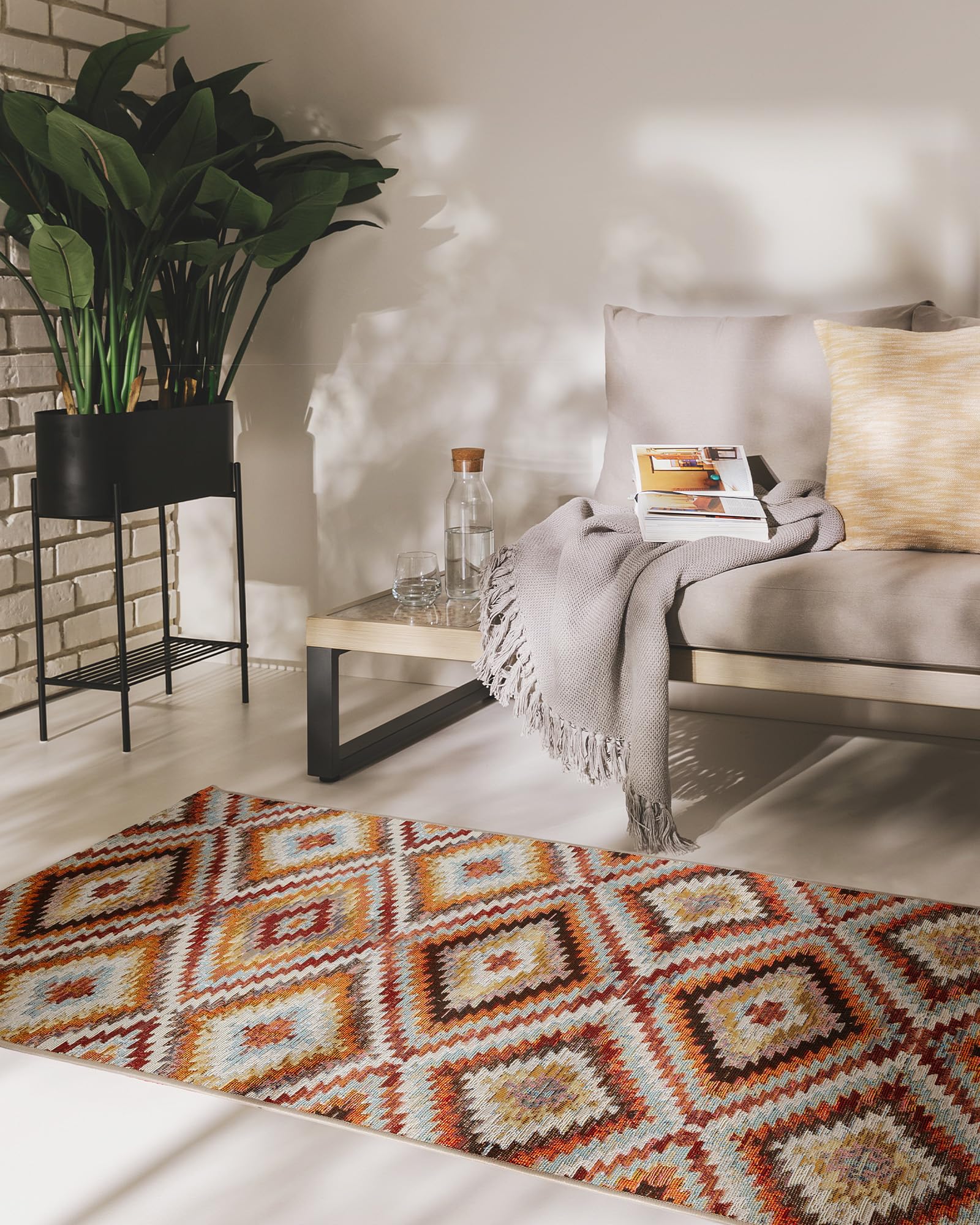 benuta Nest Artis - Fibre synthétique - Convient pour l'extérieur - Tapis & style : abstrait, géométrique, style ethnique, rétro - Facile d'entretien pour le salon, la chambre à coucher, multicolore,