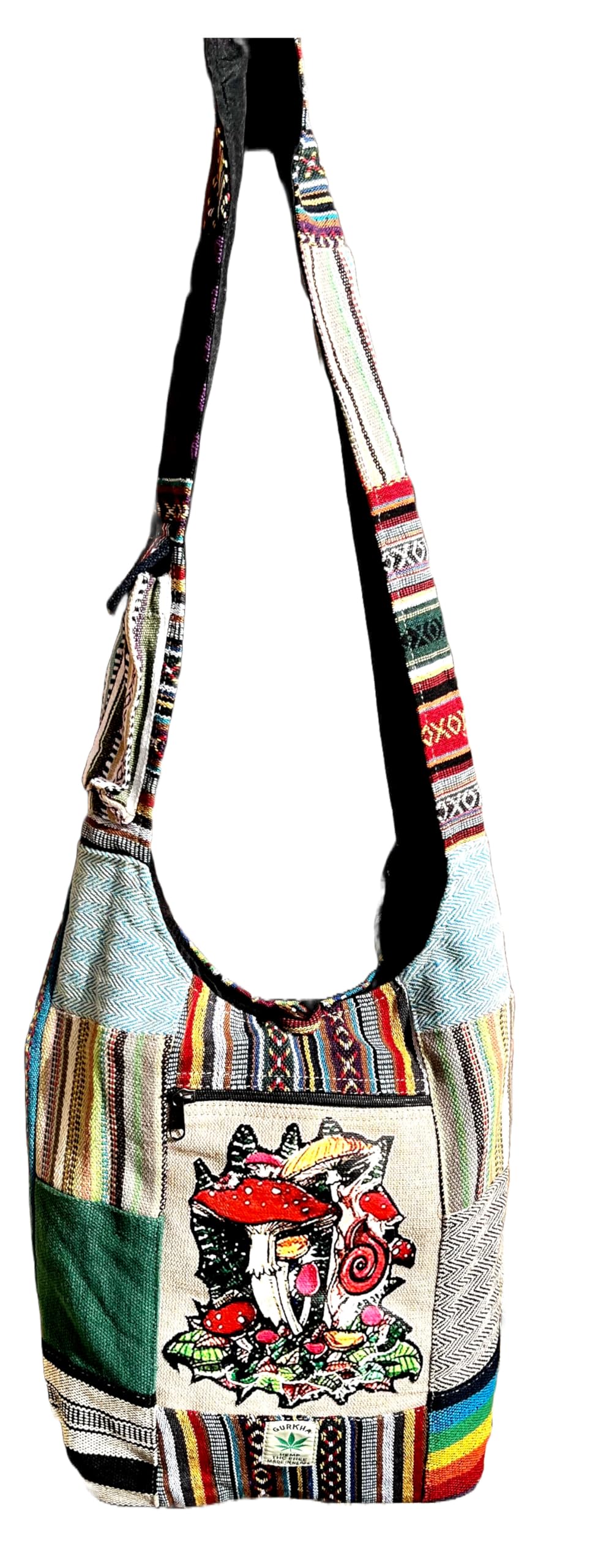 Gurkha Patchwork Hemp Shoulder Bag American Style 14 IN Multi-Purpose Womens Unisex Cross Body Shopping Bag - Handmade In Everest Country Nepal, Mix, M, Backpack