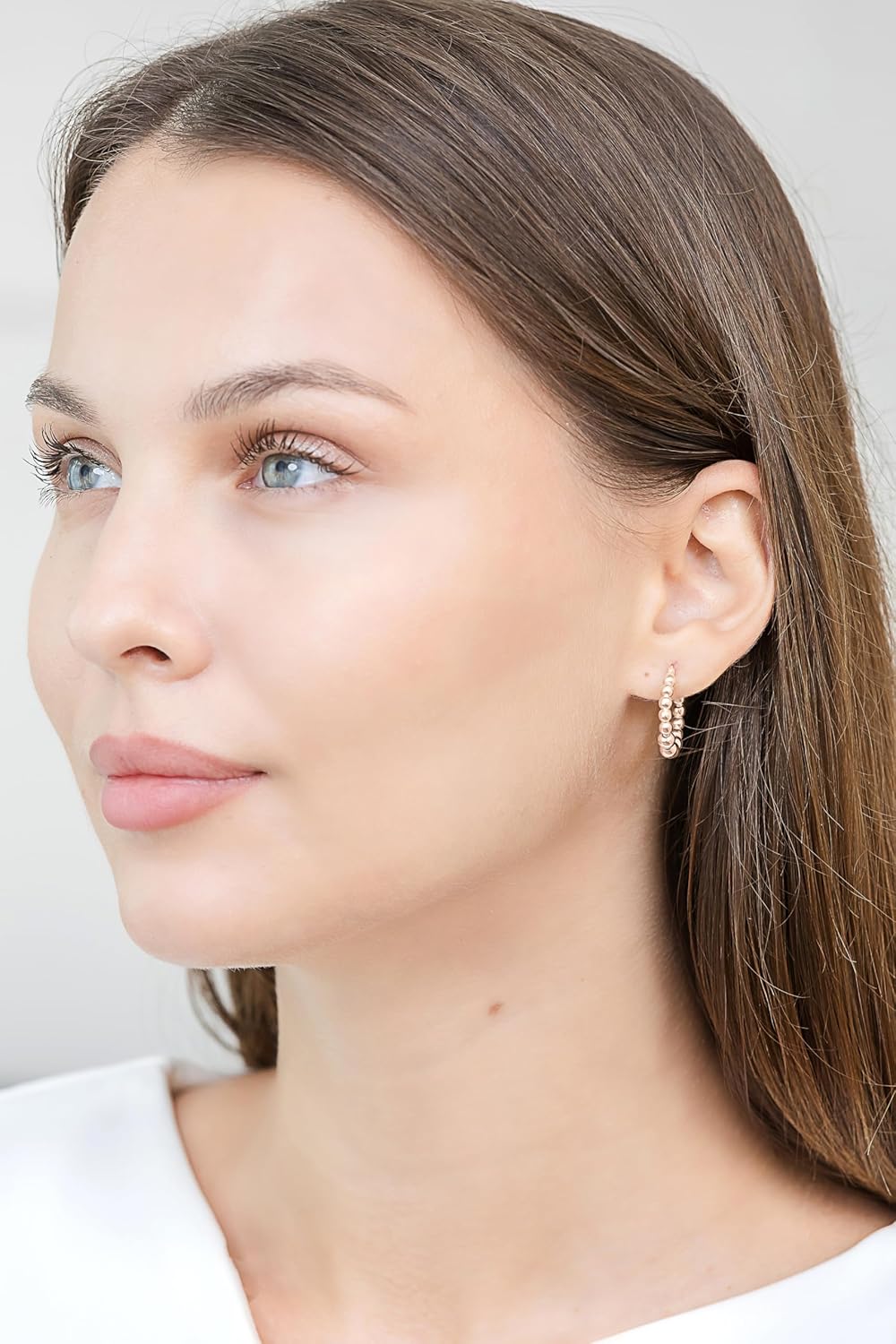 Hoops & Loops 925 Sterling Silver Graduated Beaded 20mm Round Click-Top Hoop Earrings for Women Teen Gidls | Silver, Yellow Gold, Rose Gold Flashed - Image 2