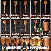 Vista 3 de Cucharas de madera para cocinar, juego de utensilios de cocina de madera, juego de 10 piezas de utensilios de cocina de madera con cucharas