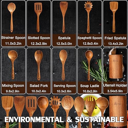 Miniatura 3 de Cucharas de madera para cocinar, juego de utensilios de cocina de madera, juego de 10 piezas de utensilios de cocina de madera con cucharas de
