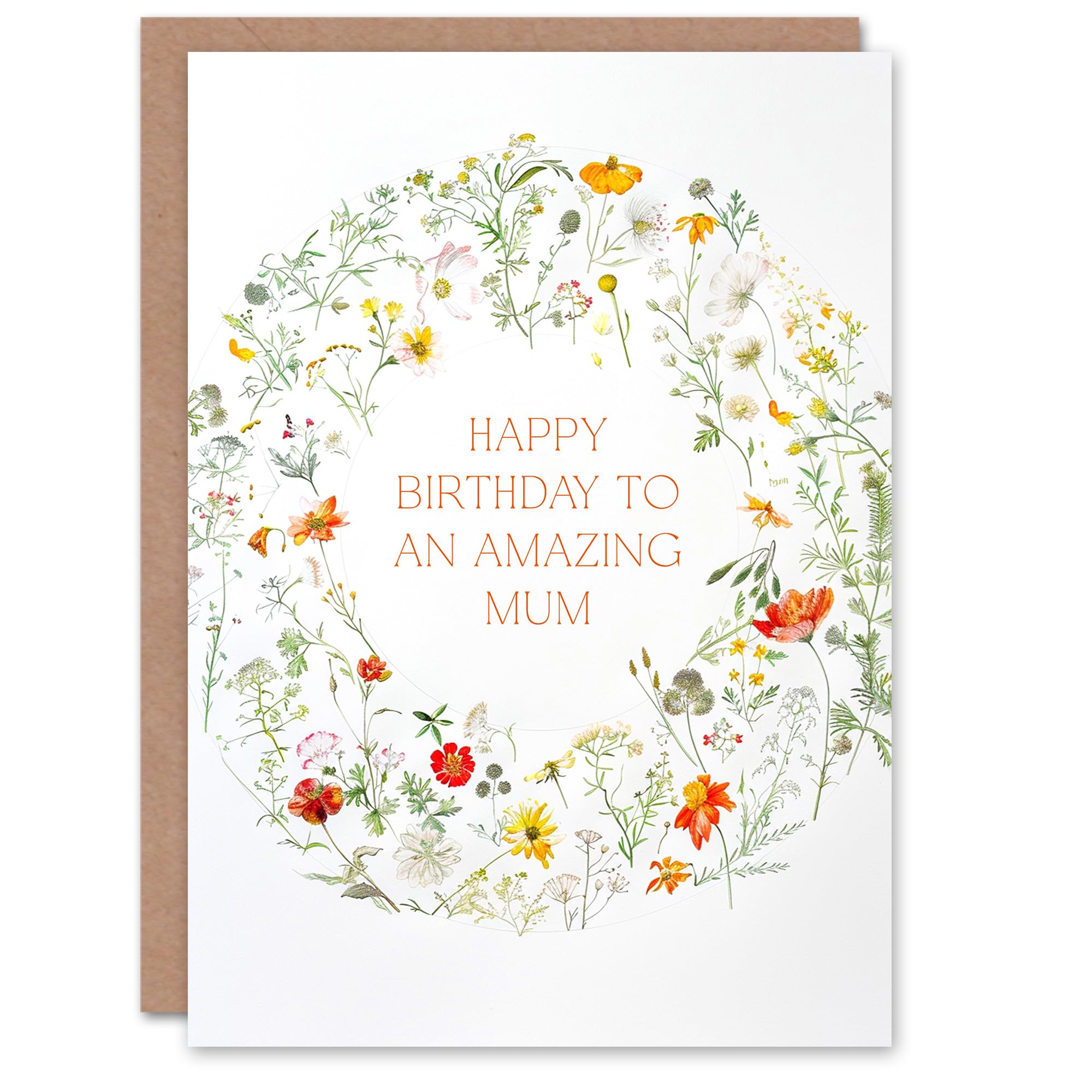 Mum Happy Birthday Card Simple Delicate Floral Circle Gardening Greeting Card