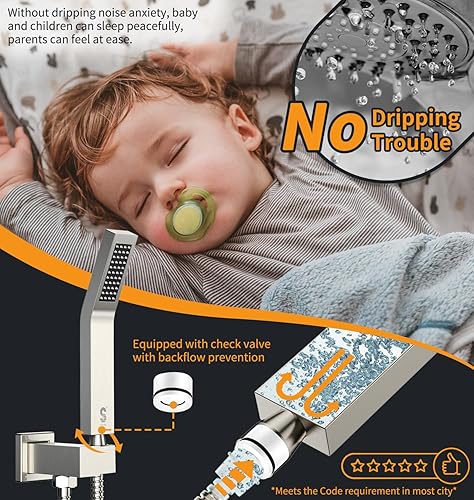 Miniatura 5 de SR SUN RISE Grifo de ducha, sistema de ducha de lluvia de 16 pulgadas, accesorios de ducha de metal, níquel cepillado