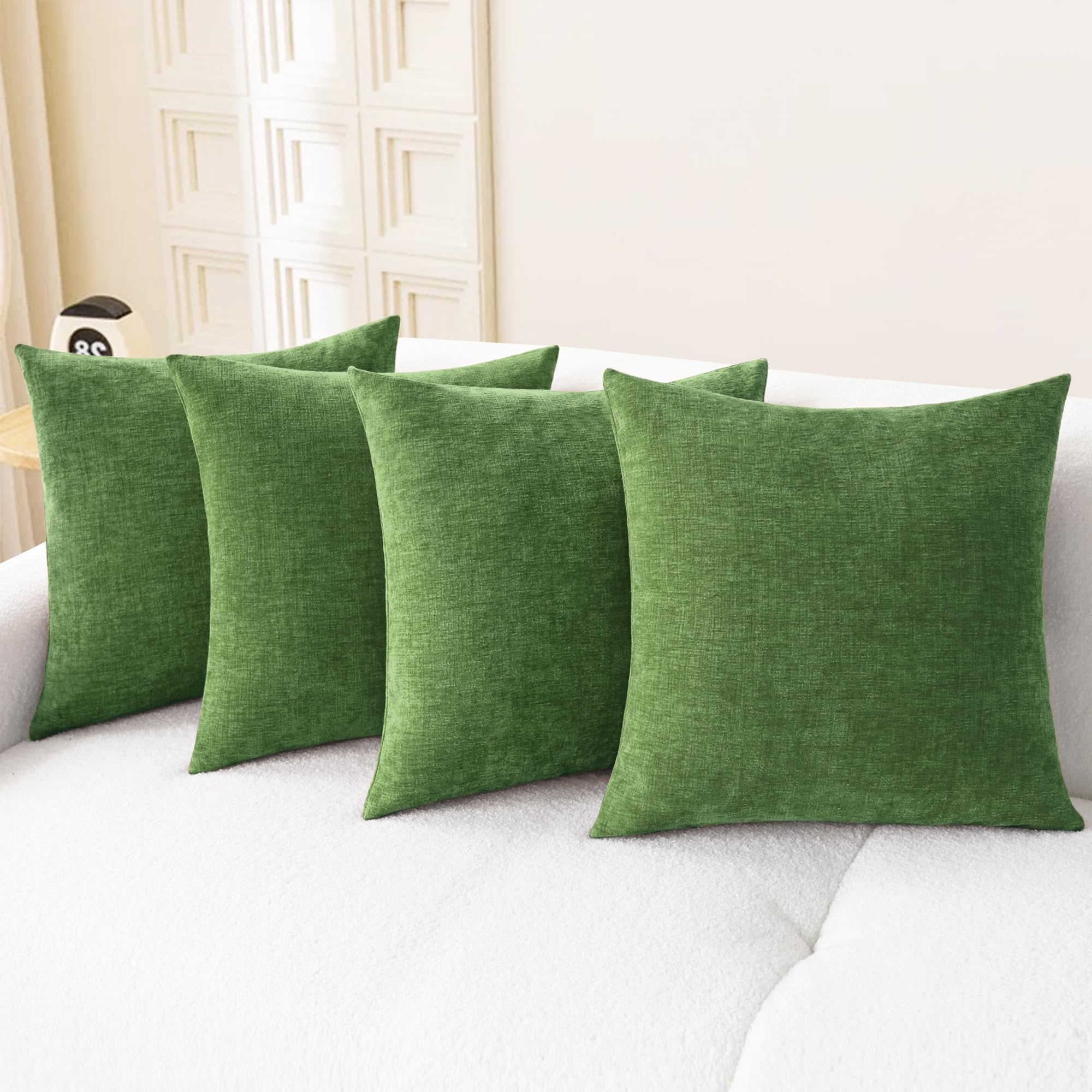CaliTime Throw Pillow Covers Decorative 18 X 18 Inches Pack of 4 Cozy Chenille Cushion Cases for Couch Sofa Bed Living R