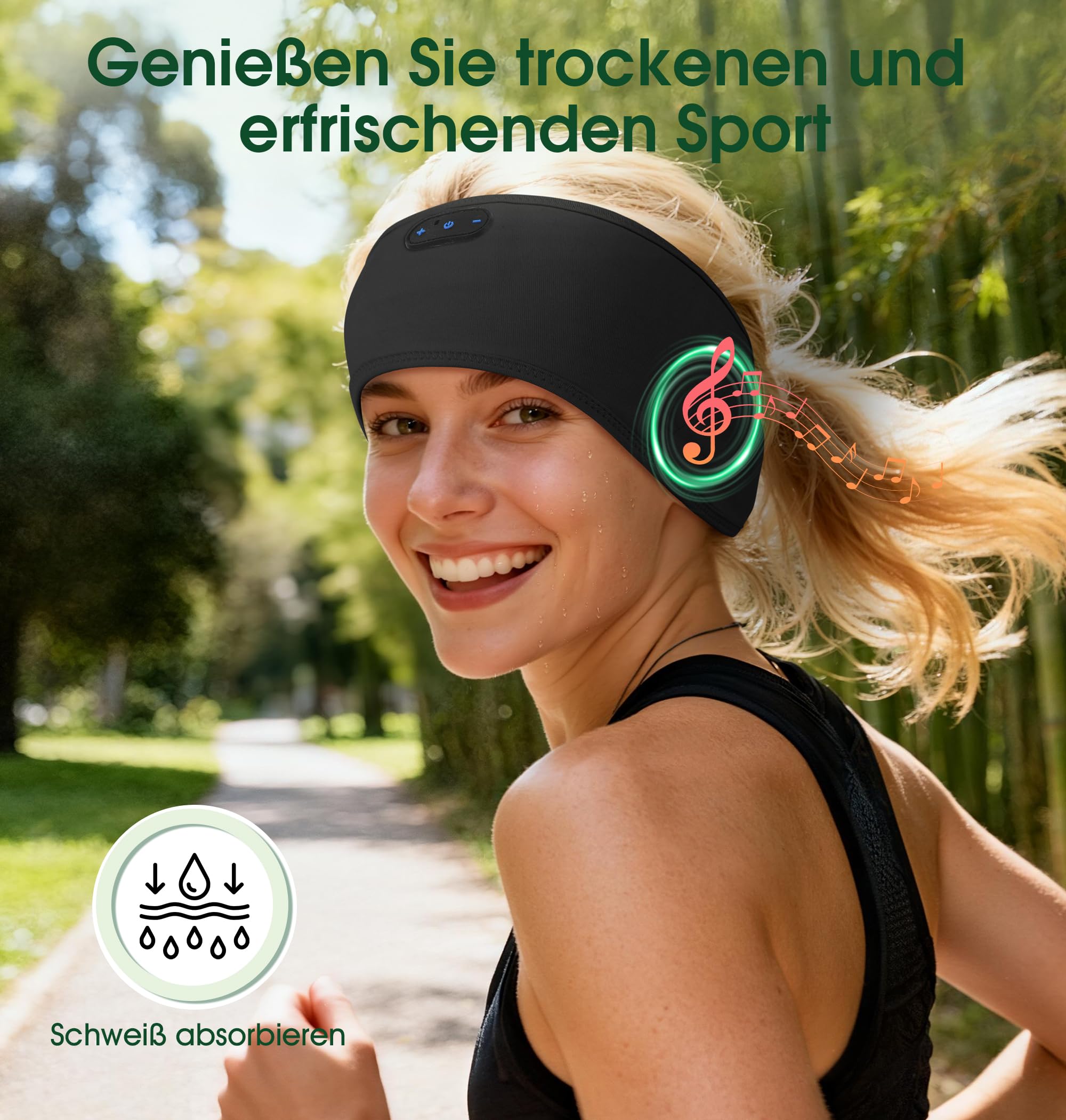 MUSICOZY Schlafkopfhörer Stirnband Bluetooth,Verbessert Kopfhörer Stirnband aus hautfreundlicher Bambusviskose für Schlafen & Sport, kabellose Kopfhörer zum Schlafen für Männer Frauen