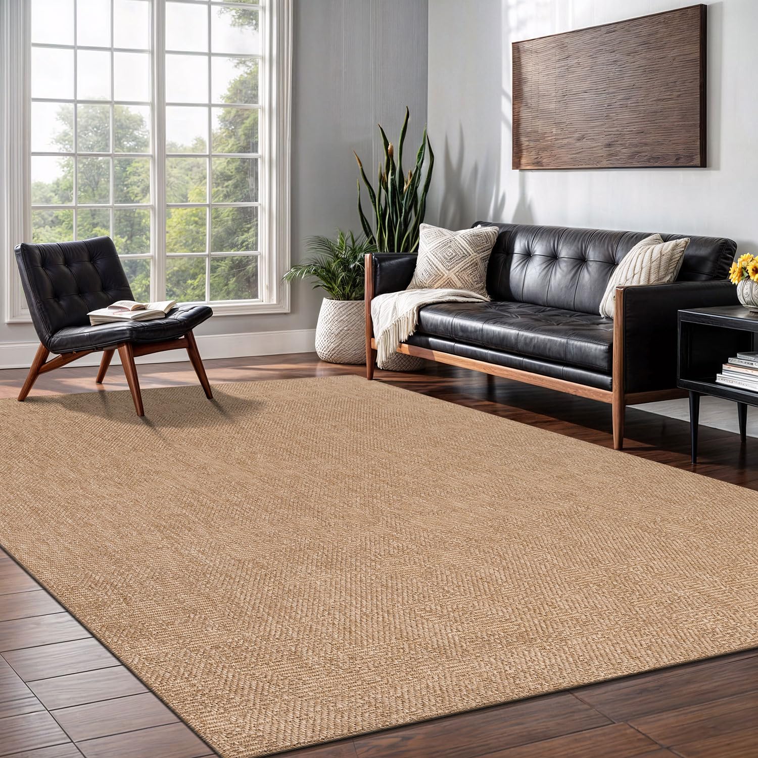 Washable Easy Jute Rug 6x9, Indoor Outdoor Rugs Natural Color
