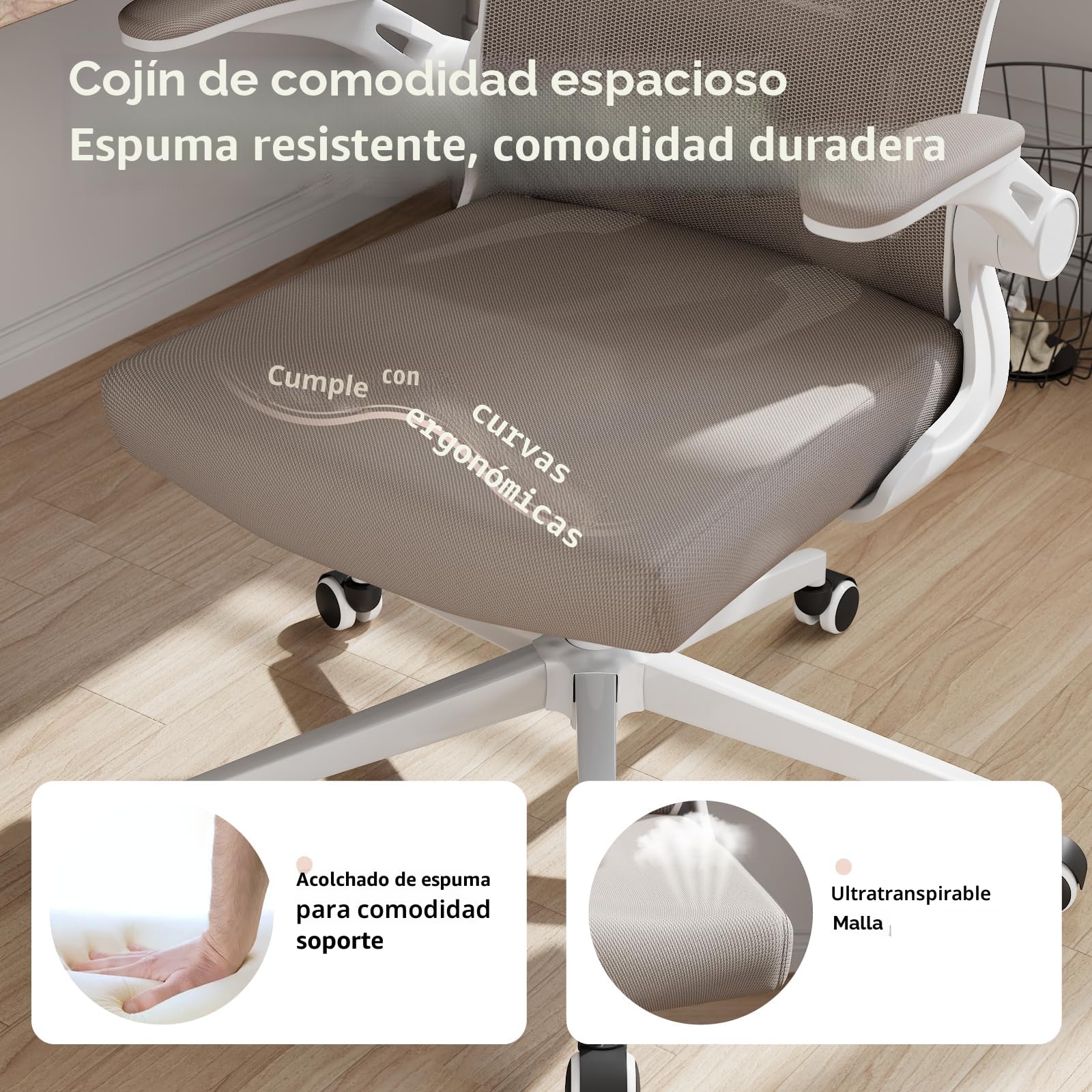 Silla de Oficina Ergonómica,de Escritorio con Respaldo Alto y Malla, Brazos Abatibles, Soporte Lumbar y Reposacabezas Ajustables, Silla Giratoria para Oficina en Casa, Dormitorio o Estudio