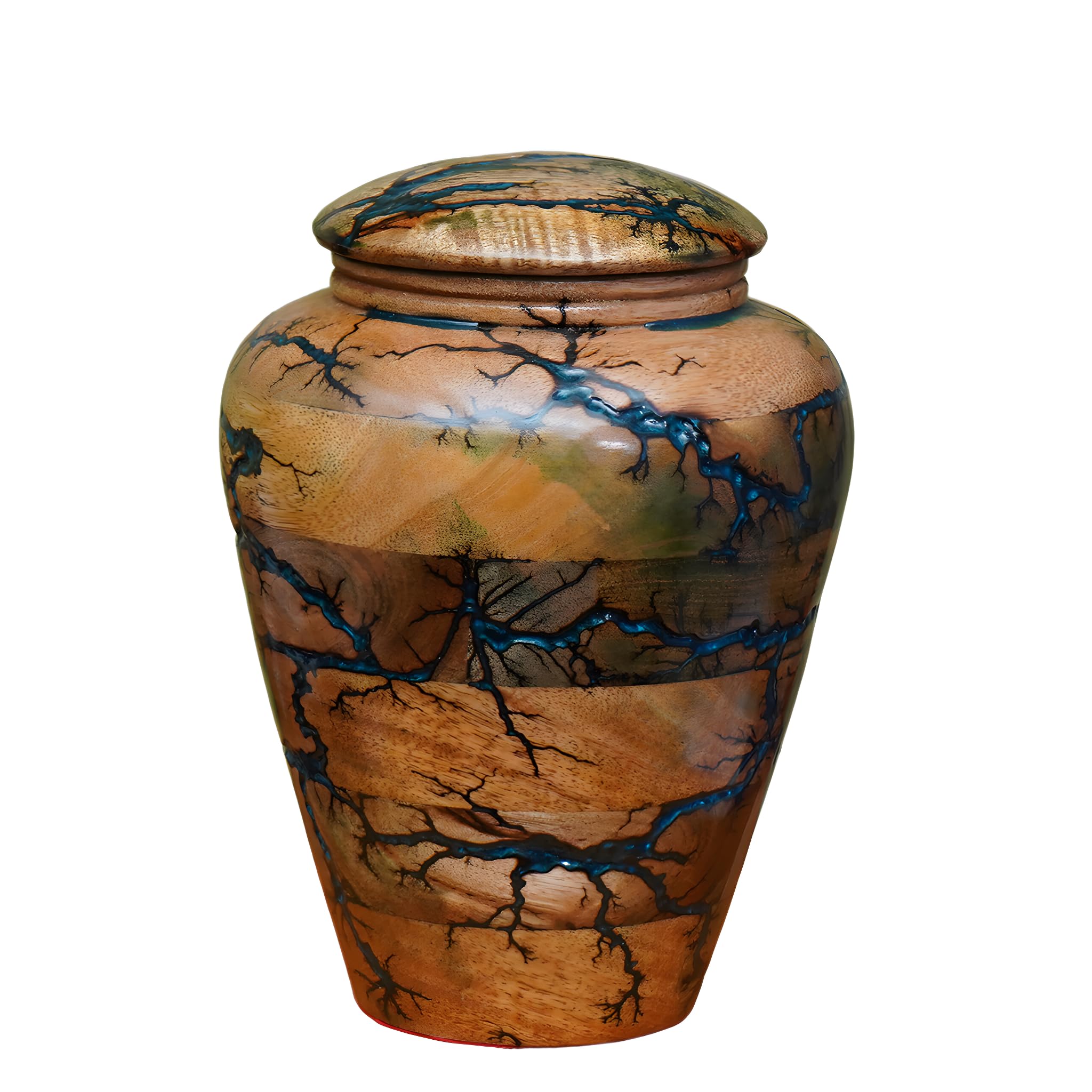 Urna de madera de mango azul océano con patrón de mármol para cenizas adultas, 10 x 7.5 x 8 pulgadas, 250 pulgadas cúbicas, urna de cremación