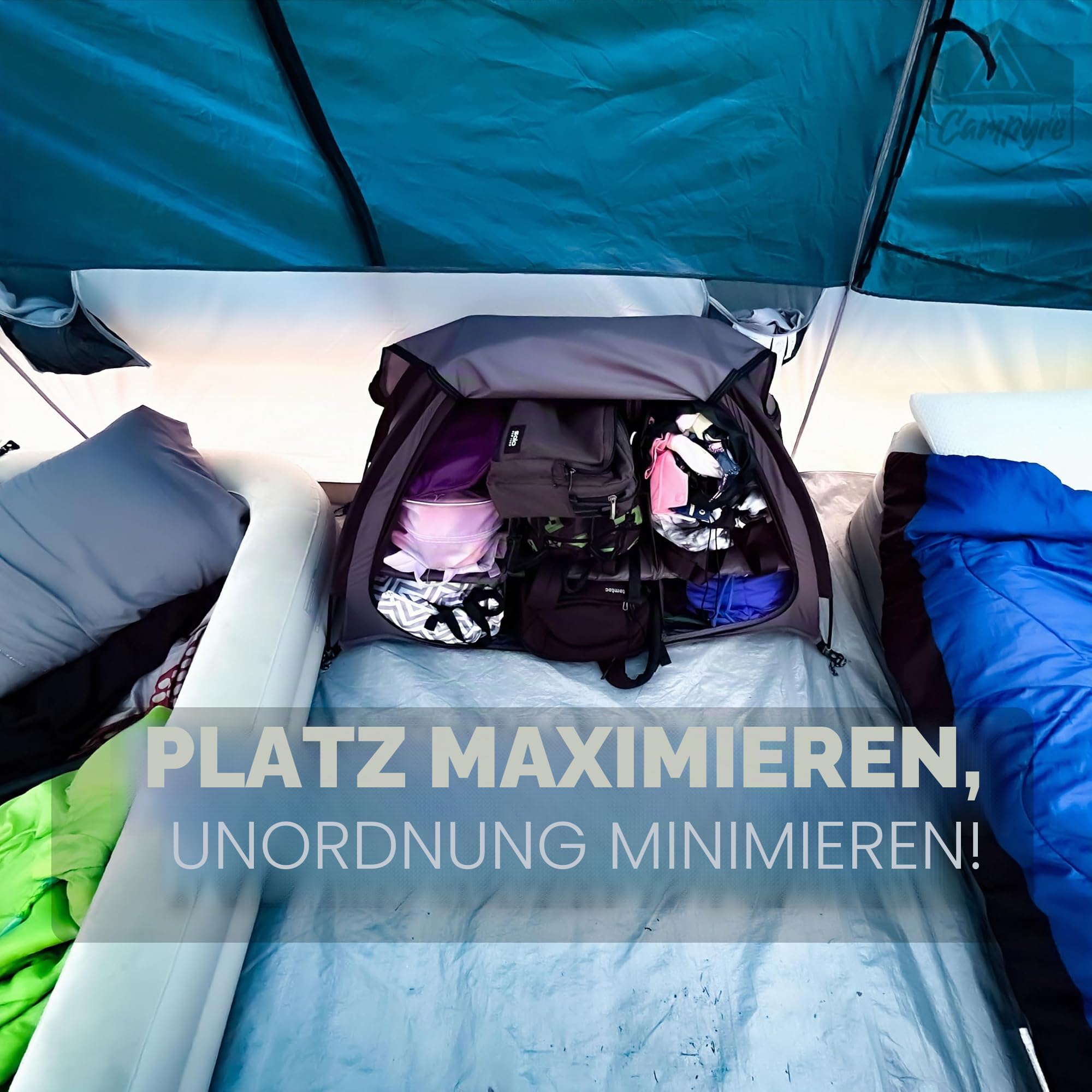 Zelt- und Wohnmobil-Camping-Organizer mit Reißverschlussklappe, 9 Ablagen, Schuh-Organizer für Wohnmobile, Esszimmerzelt-Organizer. Organisieren Sie jede andere Campingausrüstung/Zubehör