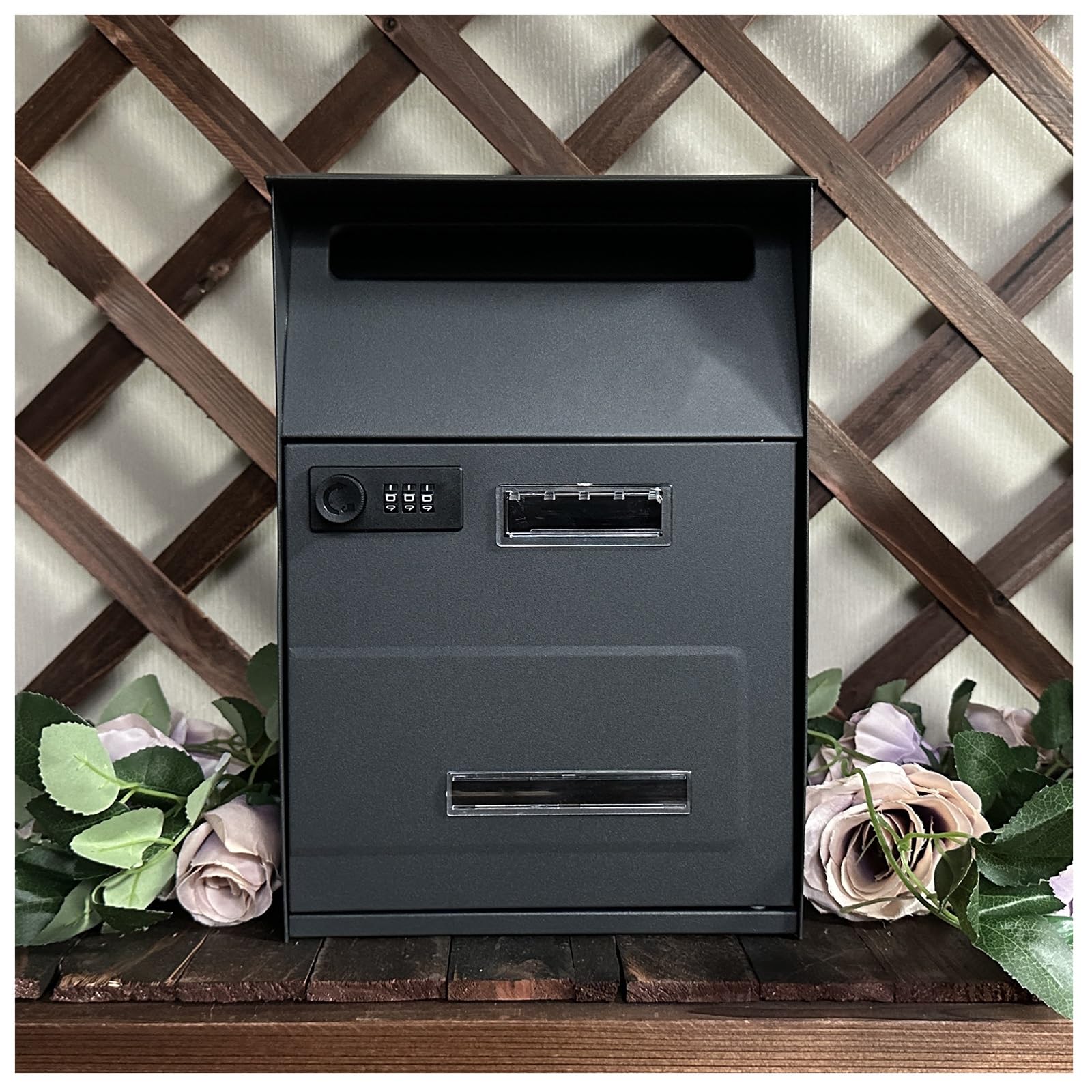 NQNFWCRJ Galvanized Mailbox with Combination Lock Double Send Opening Design Mailboxes Pickup Opening with Flap Outdoor Wall Mounted Parcel Boxes