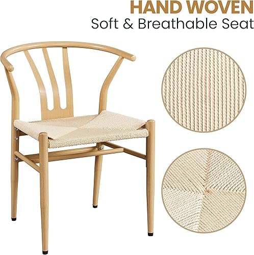 Miniatura 7 de Topeakmart Juego de 2 sillas de comedor de tejido de tejido moderno, marco de metal, silla de acento de tela, color madera