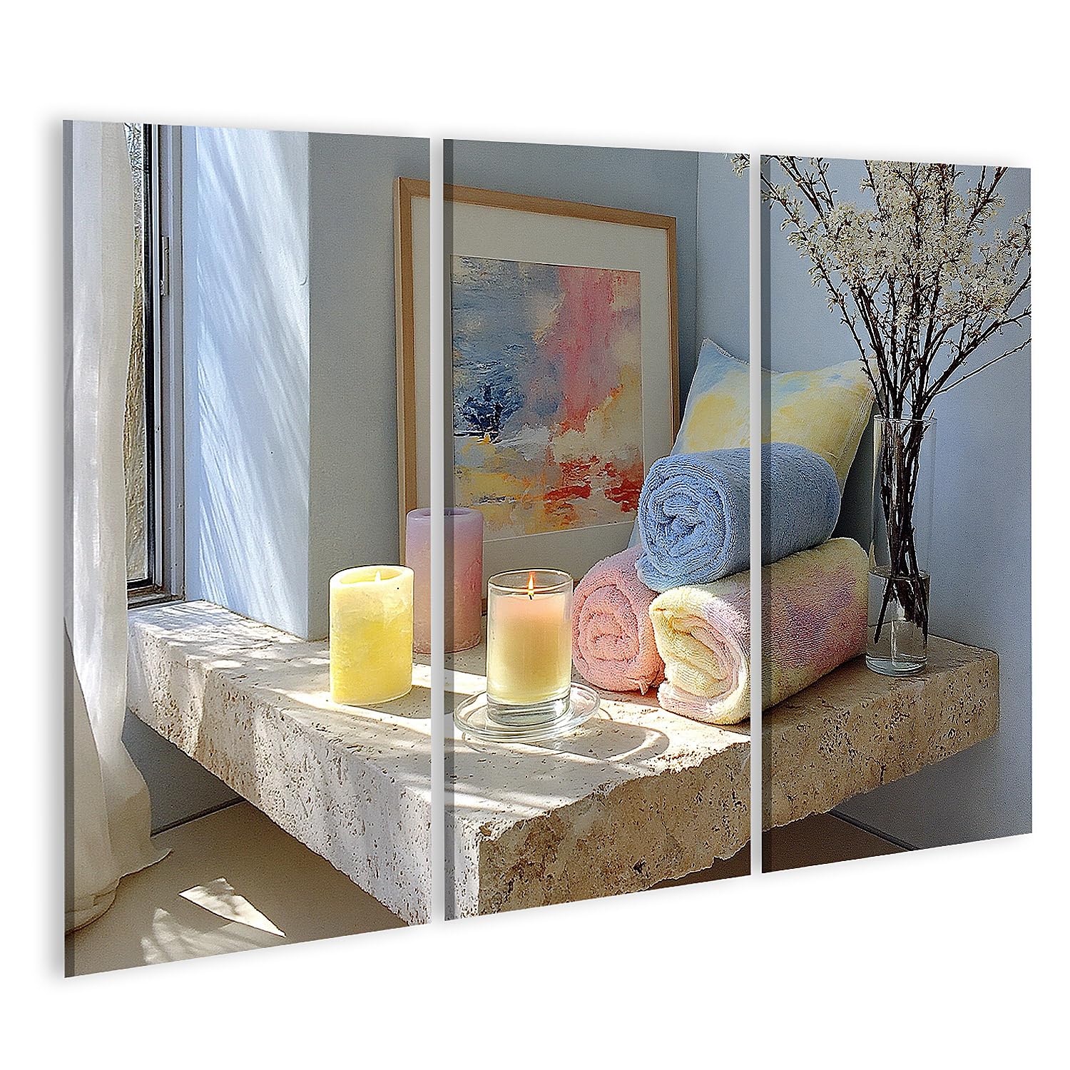 islandburner Cuadro sobre lienzo Relajante Spa Ambiente Mural Baño para amantes del bienestar – 3 piezas
