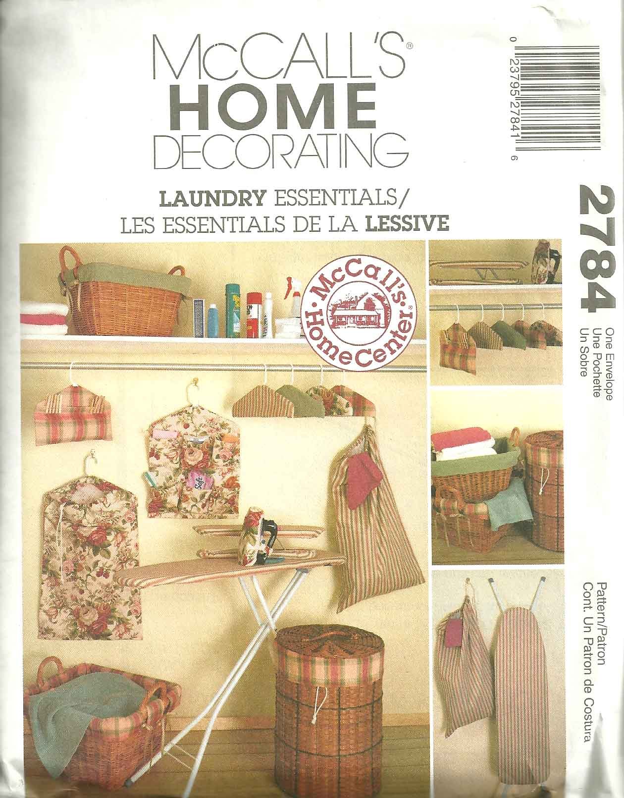 OOP McCall's Pattern 2784. Laundry Essentials: Ironing Board Cover; Hamper & Basket Liners; Laundry Bag; Hanging Organizer; Clothes Pin Bag; Etc