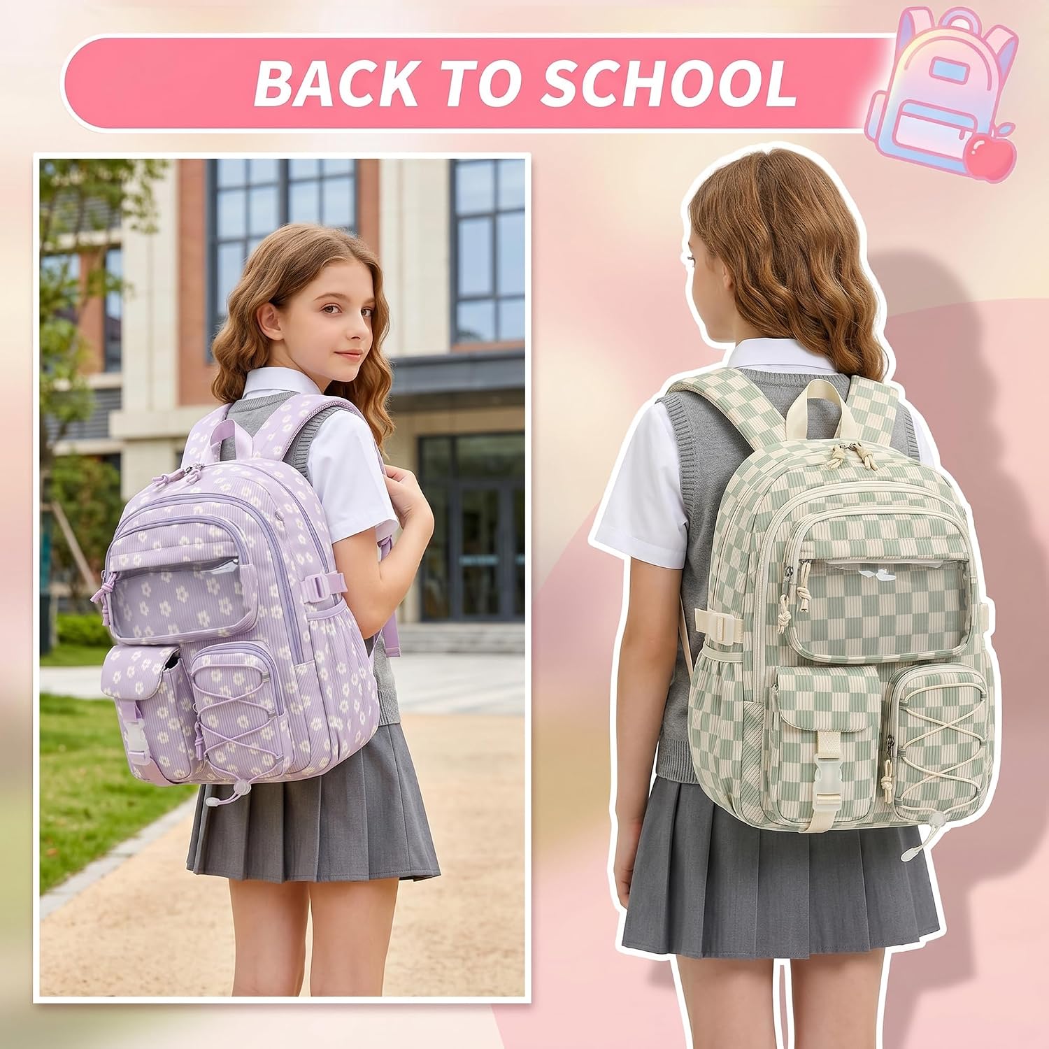 School Backpack Girls Boys Multi Pocket