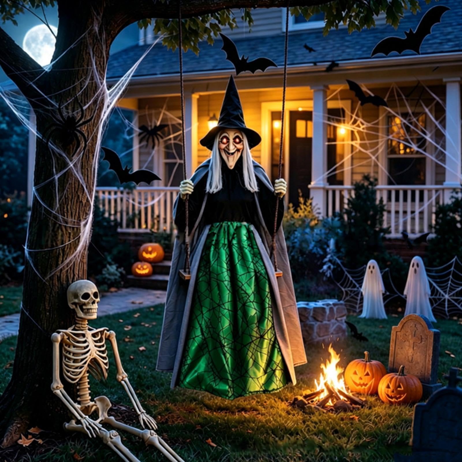 Schwingende Hexe Halloween Deko 1,8 m lebensgroße Outdoor-Requisiten | Halloween-Dekorationen Für Draußen Für Geisterhäuser, Partys, Hof, , Garten