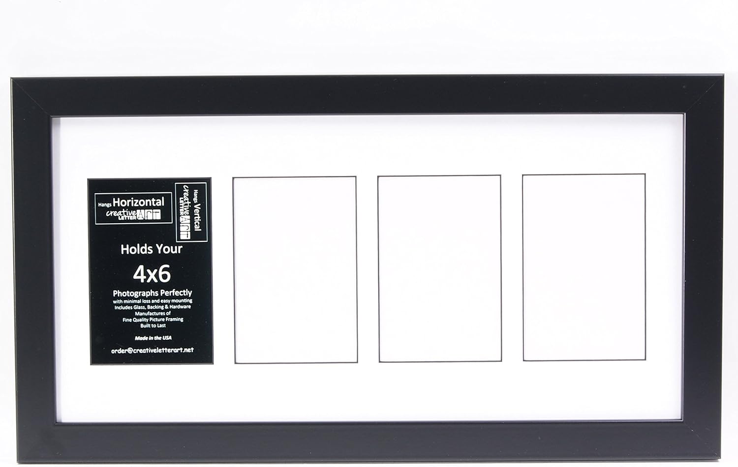 Creative Letter Art [10x20 4 Opening Glass Face Black Picture Frame to hold 4 by 6 Photographs including 10 by 20 inch White Mat Collage