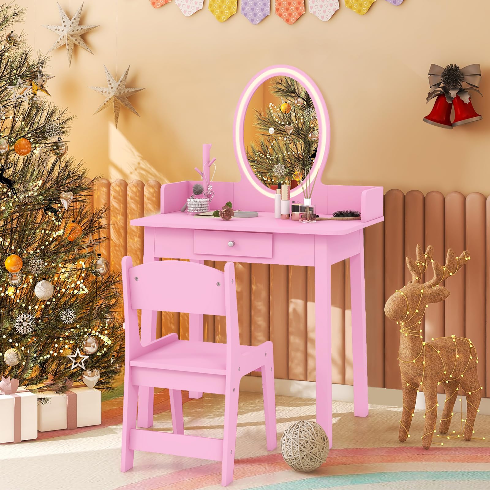 Amazon.com: HONEY JOY Kids Vanity Set with Lighted Mirror, 2 in 1