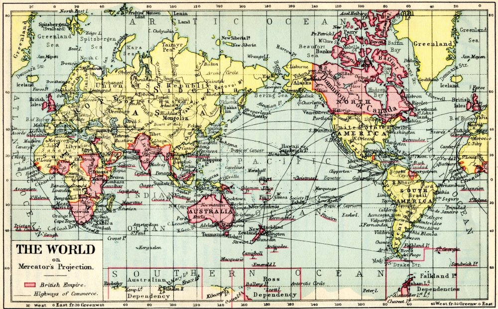 Amazon.co.jp: 1930年代 Mercators projectionの世界地図 赤いポスター 