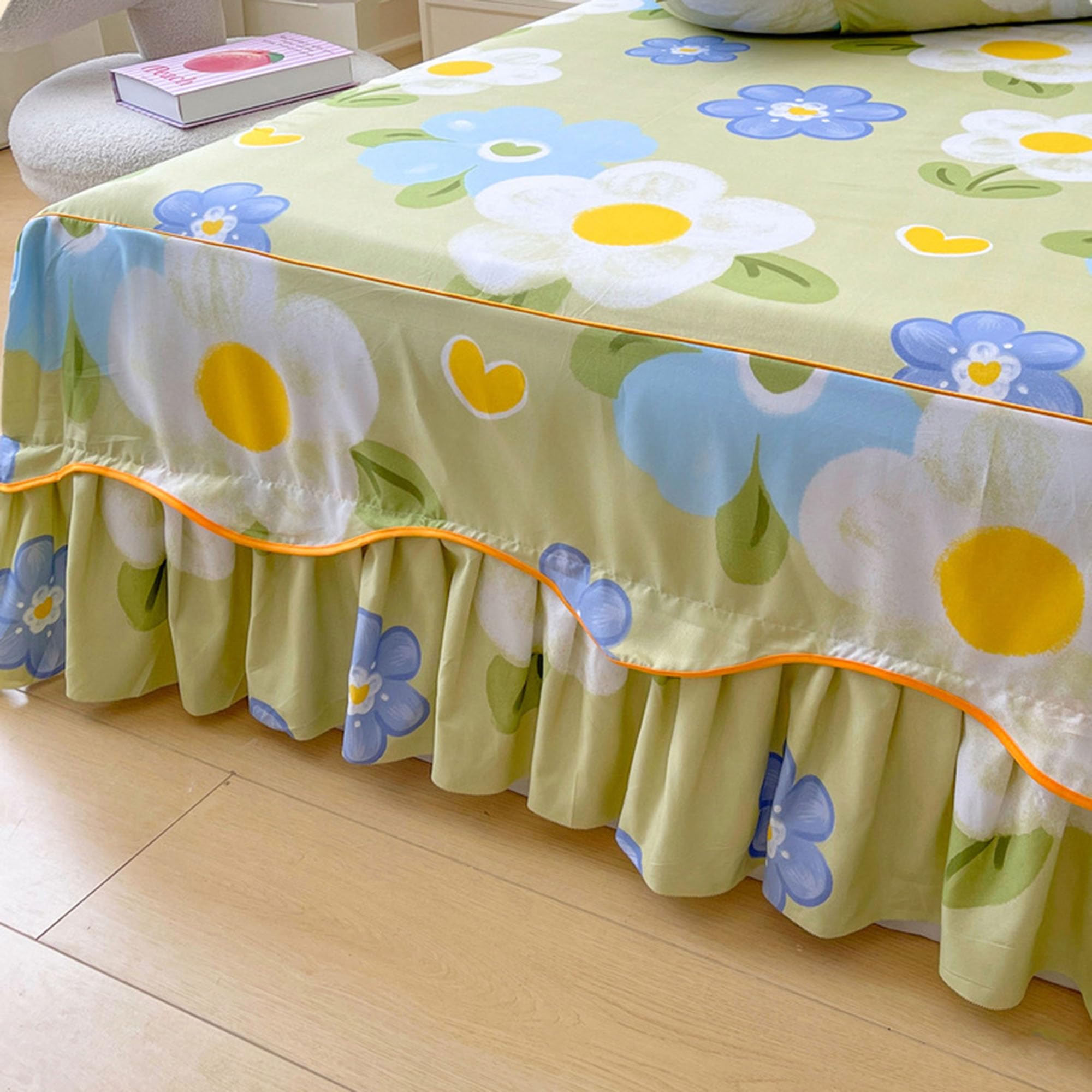 Falda de Cama Floral Vintage, Colcha De Doble Capa con Volantes