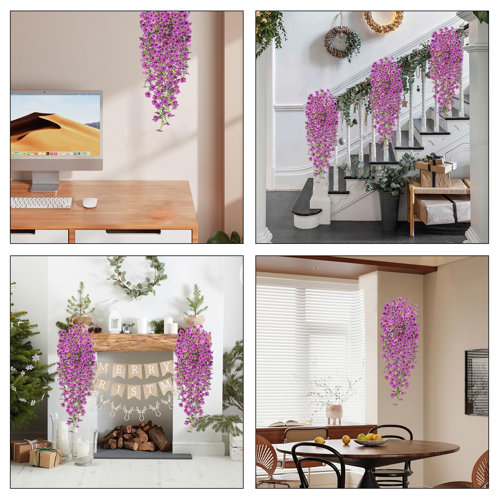 CONNECTION 4 Pezzi Pendenti Fiori Artificiali Cadenti 77cm Pianta Glicine Finta Fiori Finti Da Esterno Artificiali Decorazioni Pianta Cadente per Matrimonio Parete Balcone Giardino (Viola)