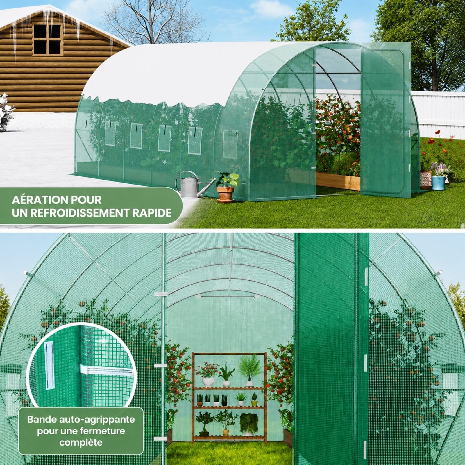 Serre Tunnel pour Plantes avec Cadre galvanisé et Couverture PE Verte, Forme Tunnel pour Jardin et Culture de légumes