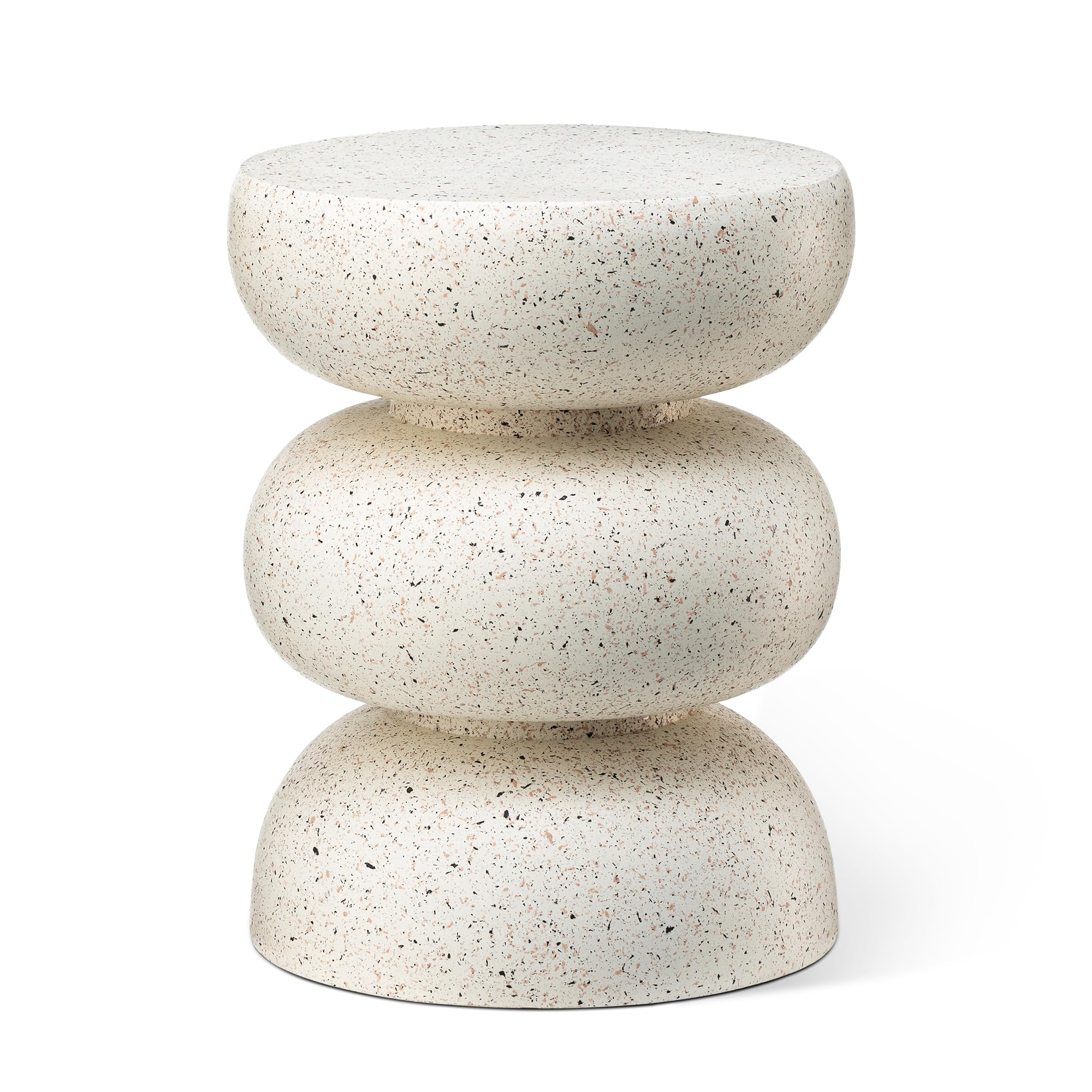 Glitzhome Outdoor Side Table, 18" H Decorative Garden Stool MGO Faux Terrazzo End Table, Heavy Duty Indoor Outdoor Round Planter Stand for Living Room