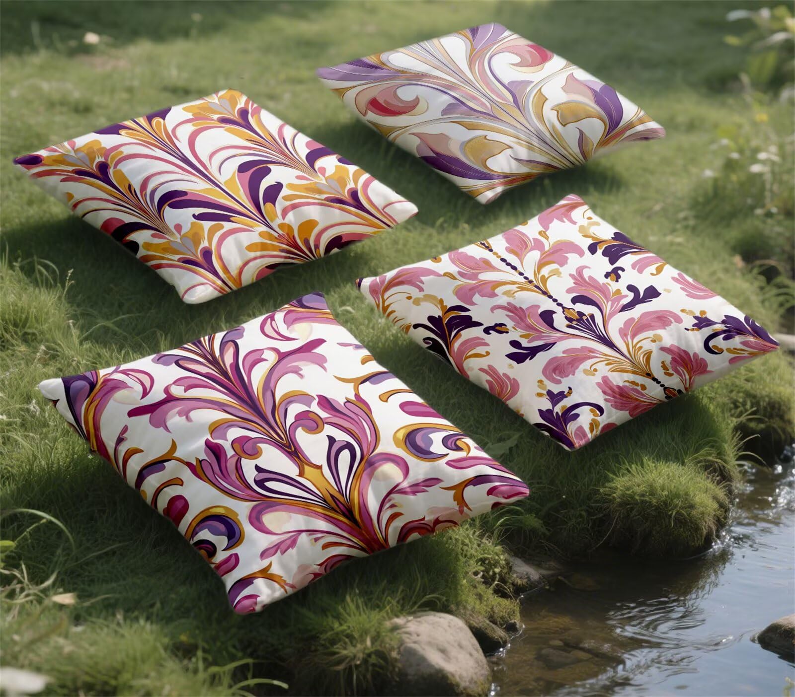Impermeabili Cuscini per Divano Esterno Giardino Viola; Cuscini Grandi per divano 60x60cm Set di 4 Bohemia Cushion Covers Velluto Copricuscini Patio Decorativi Giardino Primavera Estate Regalo z-625