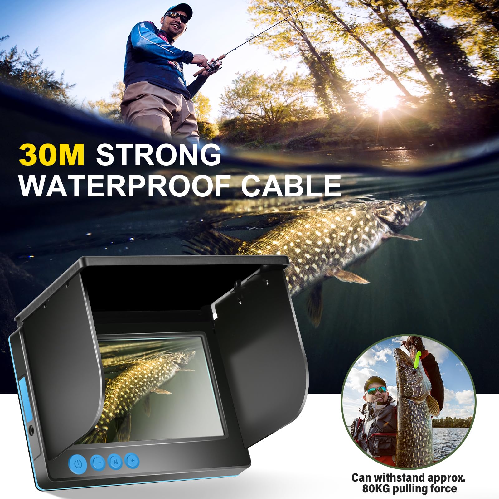Cámara subacuática de pesca con pantalla IPS de 5 pulgadas, cámara de búsqueda de peces, visión nocturna infrarroja de 220°, visión nocturna infrarroja, resistente al agua, cámara bajo el agua para