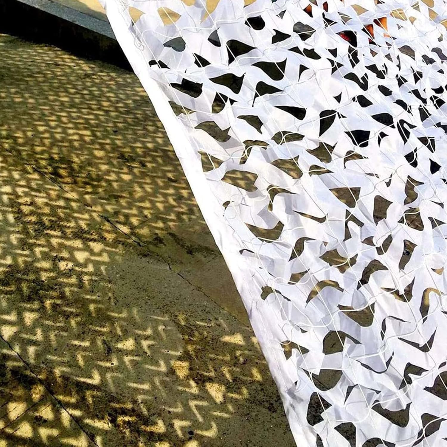Vela de sombra exterior de malla de camuflaje blanca para decoración de fi