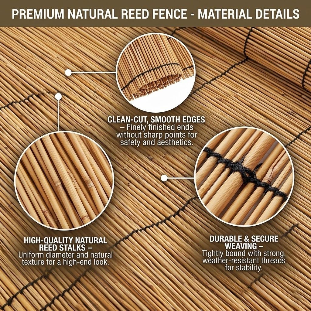 Canisse Bambou Roseau Naturel, Brise Vue Balcon et Jardin Extérieur, Rouleau Clôture Occultant Brise-Vent pour Terrasse 100x500cm 120x500cm 150x1000cm avec Attaches(Natural,H150xL700cm)