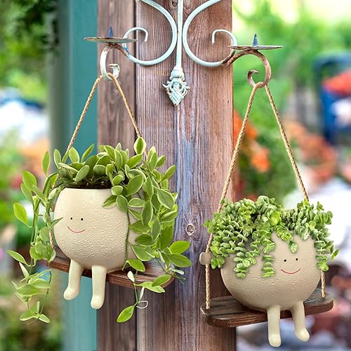 Miniatura 6 de HUNTHAWK Maceta colgante de resina para plantas de interior y exterior, macetas para suculentas para plantas de cadena de perlas, regalo ideal para