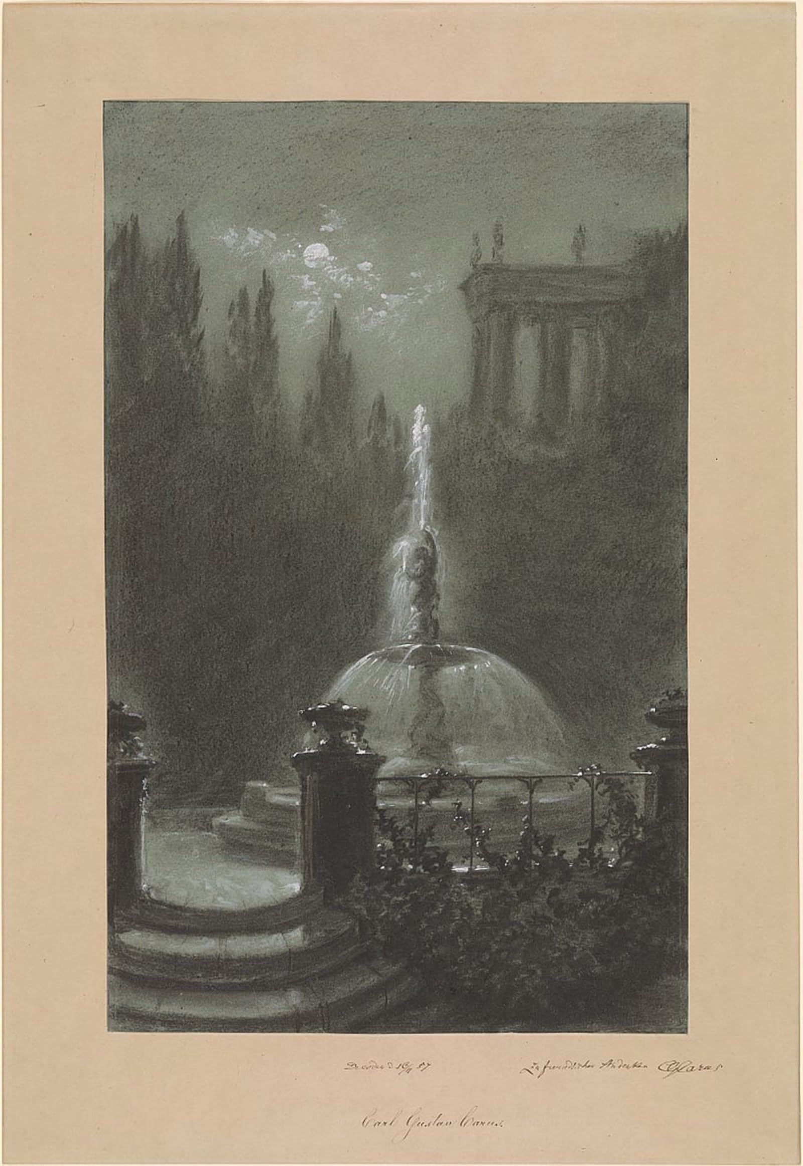 SERENDIPITP Aesthetic Poster Photo Wall Print Retro Picture a Fountain in Moonlight by Carl Gustav Carus Modern Wall Artwork for Home Decor 60x90cm