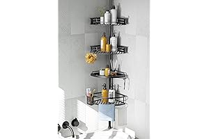 HAMITOR Corner Shower Caddy Tension Pole: Organize Your Bathtub with Rustproof 4-Tier Bathroom Shelves