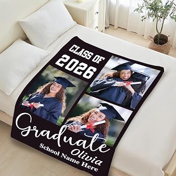 Corissy 2026 Graduation Gifts, Custom Blanket with Picture and Text, Personalized Photo Graduation Blankets for Her/Him, Customized Graduation Tapestry Gifts for High School/College/Masters Degree