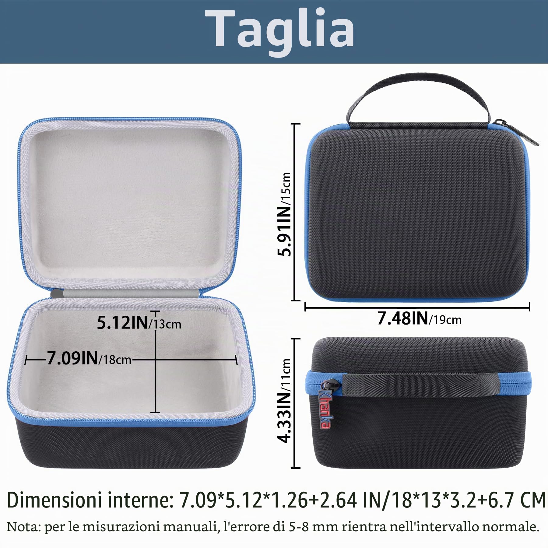 Khanka per fotocamere istantanee Polaroid Now Gen 3, Now+ Gen 3, Now Gen 2, Now+ Gen 2, Now, Now+, I-2, Flip, OneStep+ e OneStep 2 Custodia rigida, borsa da trasporto, solo custodia (Cerniera blu)