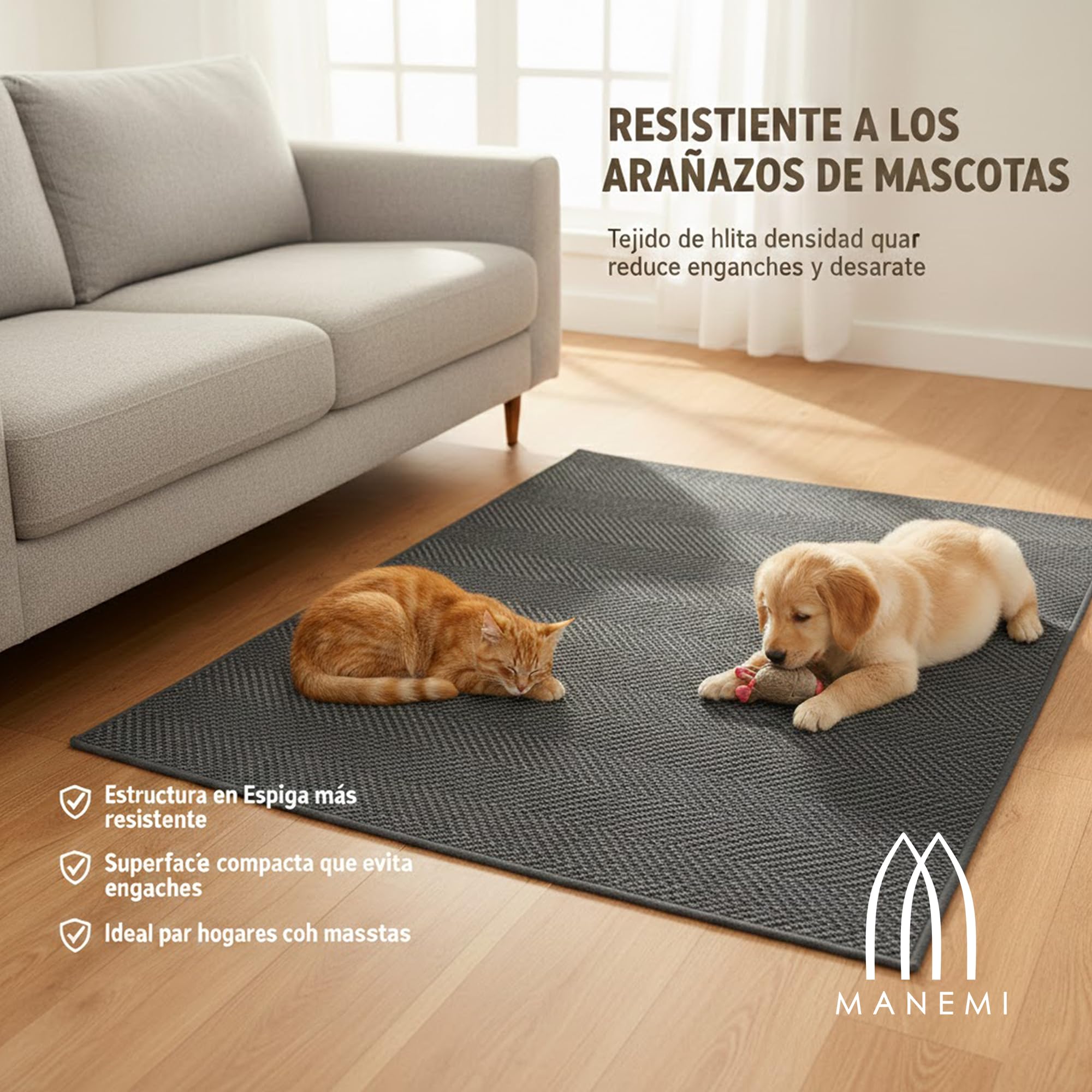 MANEMI Alfombra para Salón Antideslizante y Suave, Alfombra Textura de Espiga Premium para Interior Lavable y Plegable para Hogar con Mascotas, Varios Tamaños, 100% Polipropileno