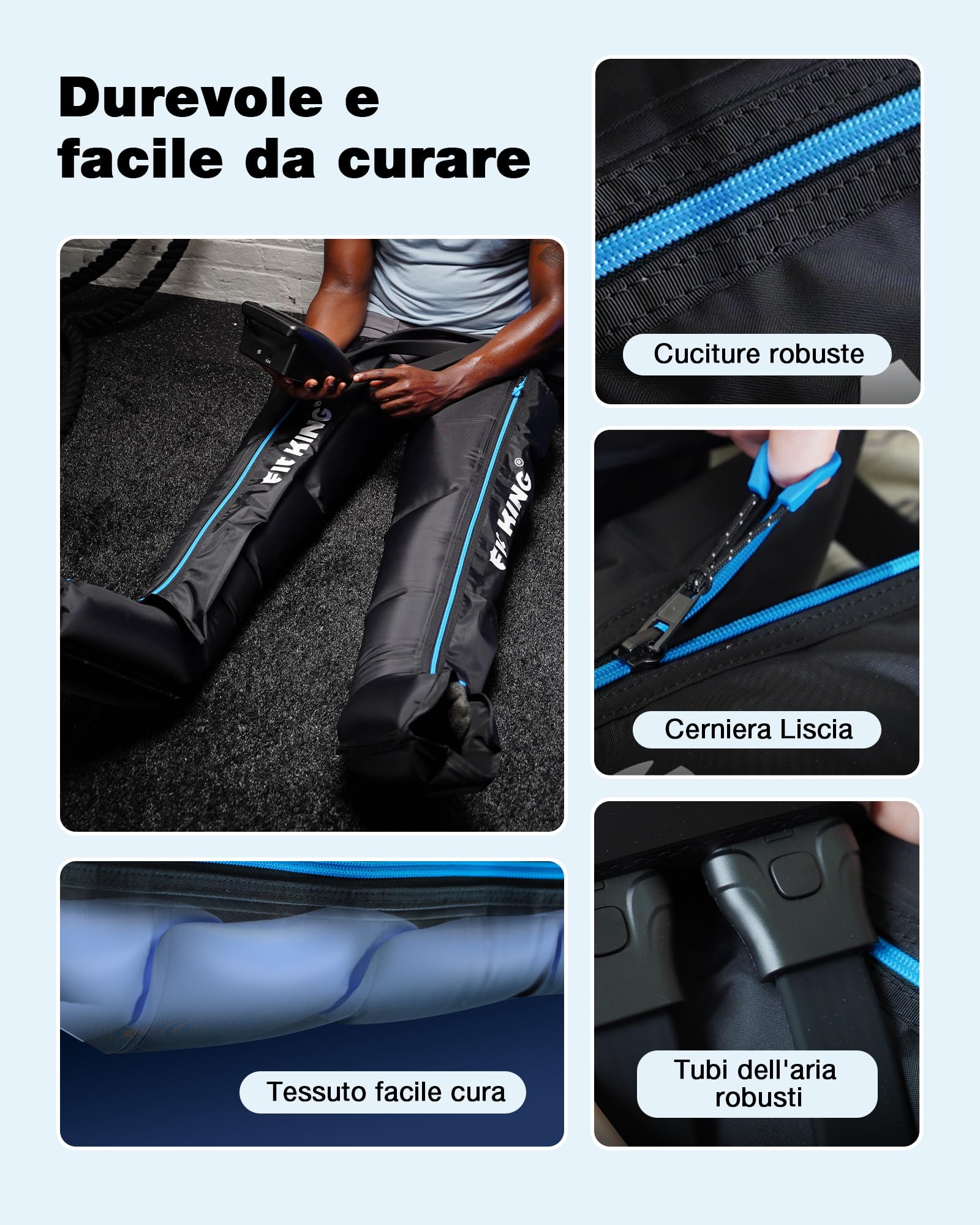 FIT KING Massaggiatore per Gambe con Controllo 4 Zone, Ricaricabile, Stivali a Compressione d'Aria per Recupero e Rilassamento Muscolare Profondo Portatile Senza Fili 12 Intensità 3 Modalità (S)