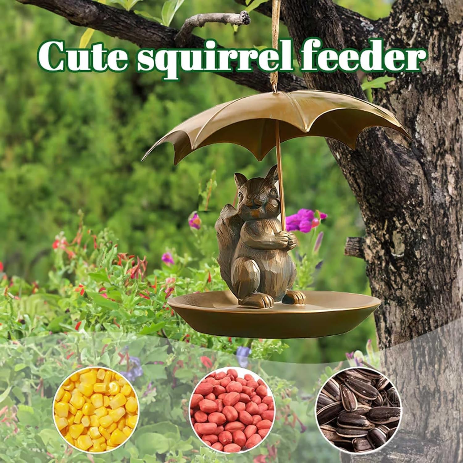 Comedero para pájaros con paraguas para ardillas, gatos y perros, comedero para pájaros para colgar al aire libre, decoración de jardín y patio
