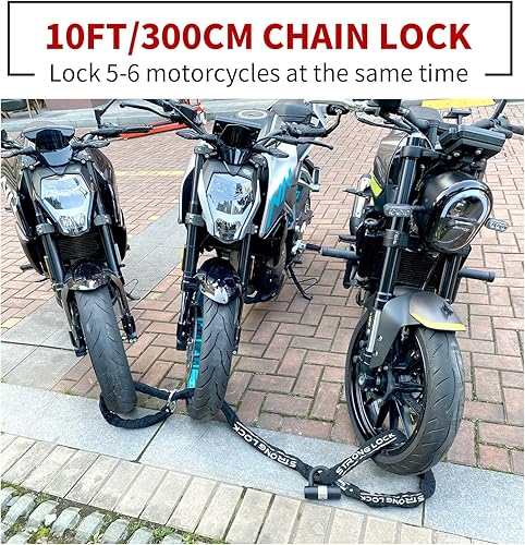 Miniatura 6 de AKM Cerradura de motocicleta de 10 pies  118.1 in x 0.394 in de grosor, antirrobo, resistente, con 4 llaves de seguridad de 0.630 in, bloqueo de