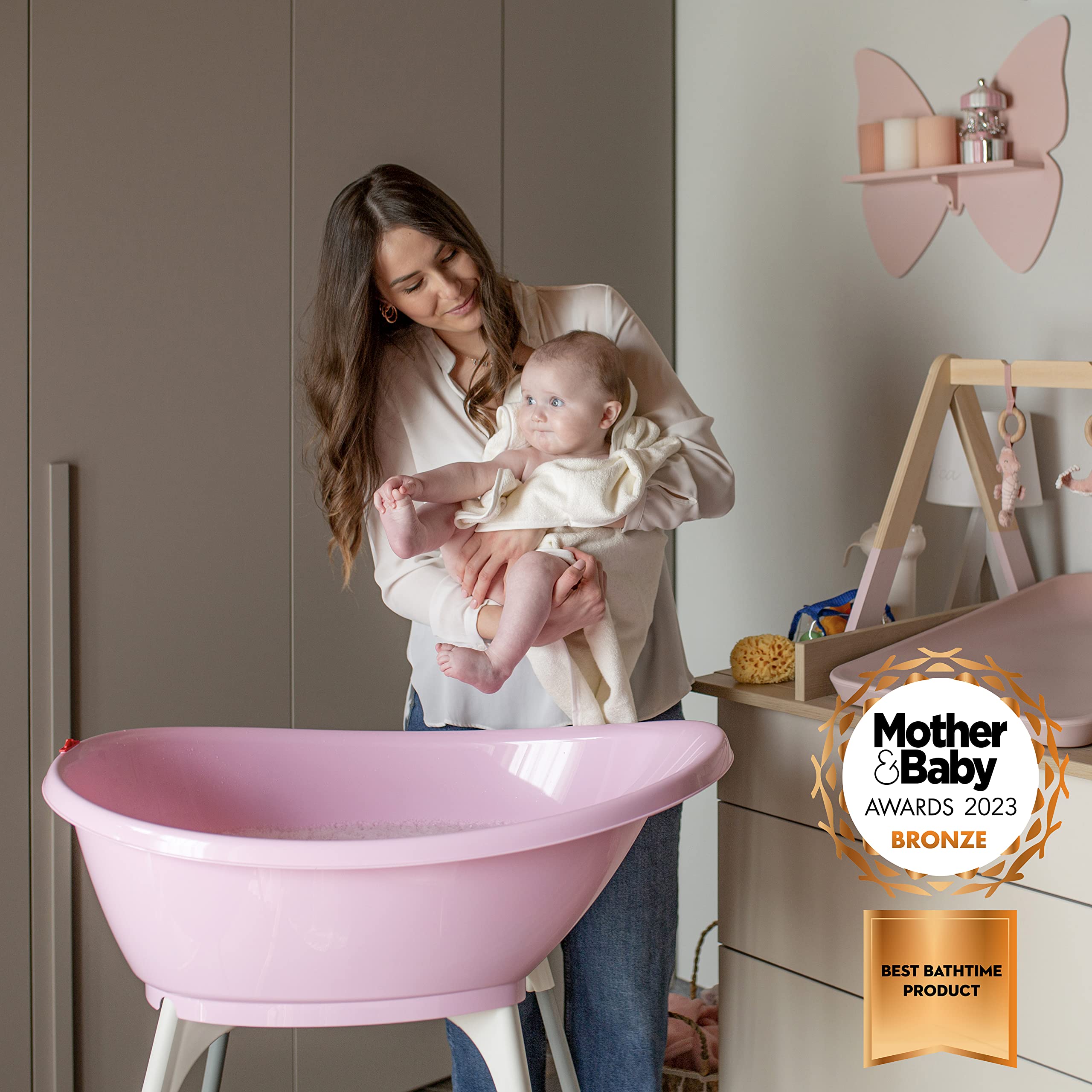 OKBABY Kit Vaschetta Bella e Cavalletto di Supporto - per il Bagnetto del Neonato 0-12 Mesi - Vaschetta Grigia