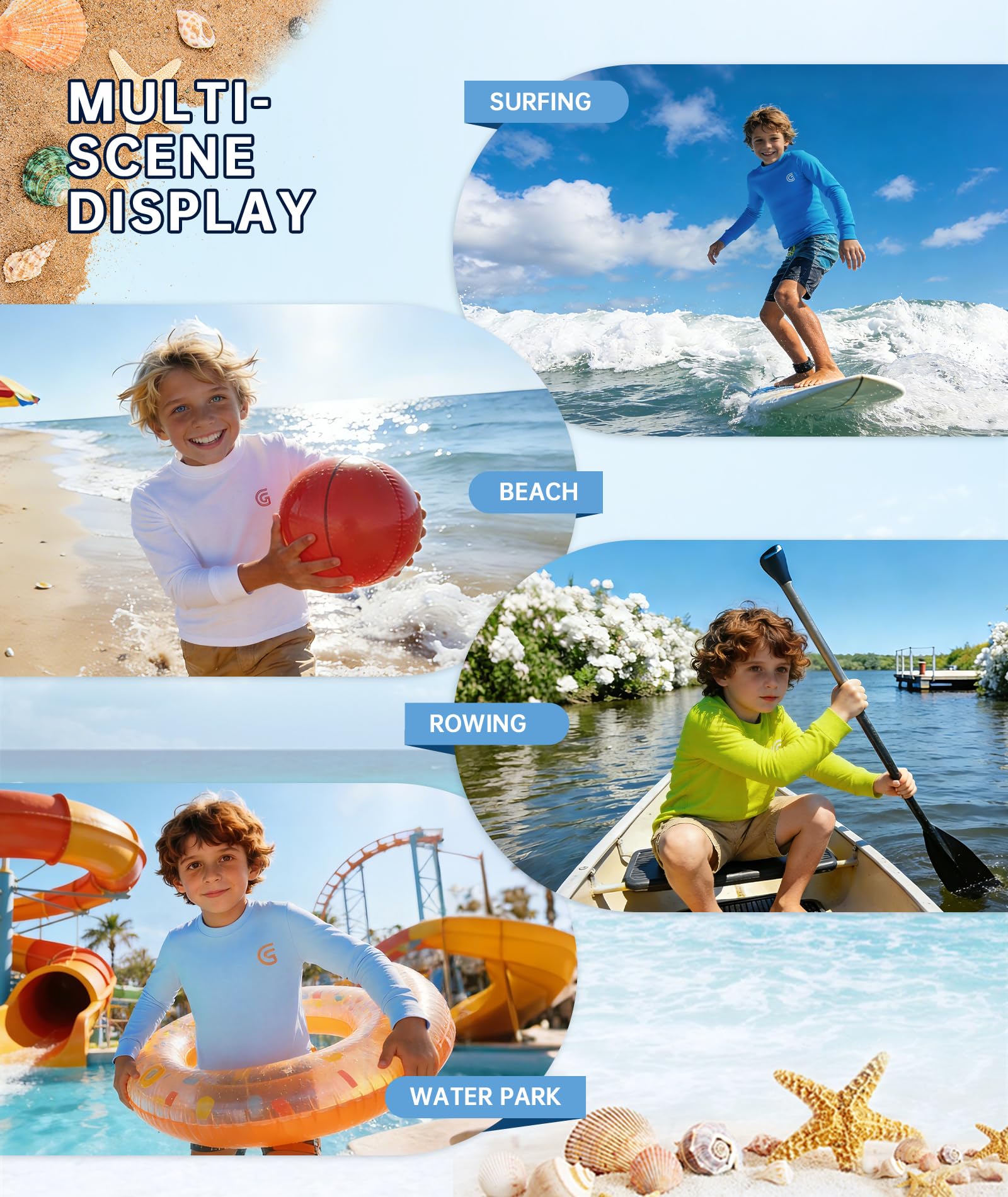 ZITY 3er Pack Kinder UV Shirt Jungen Langarm Schwimmshirt UPF50+ Schutzkleidung Schnelltrocknende Wasser Rash Guard Durchlässige Badeshirt