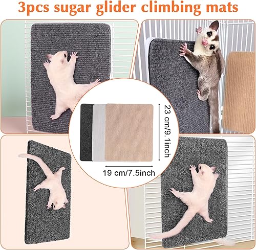 Yolev 3 Pcs Sugar Glider Cage Accessories,Sugar Glider Toys Climbing Mats 9 × 7.5 inch for Sharpening Claws, Small Pets Scratching Pads Climbing Toys for Cage Wall Furniture