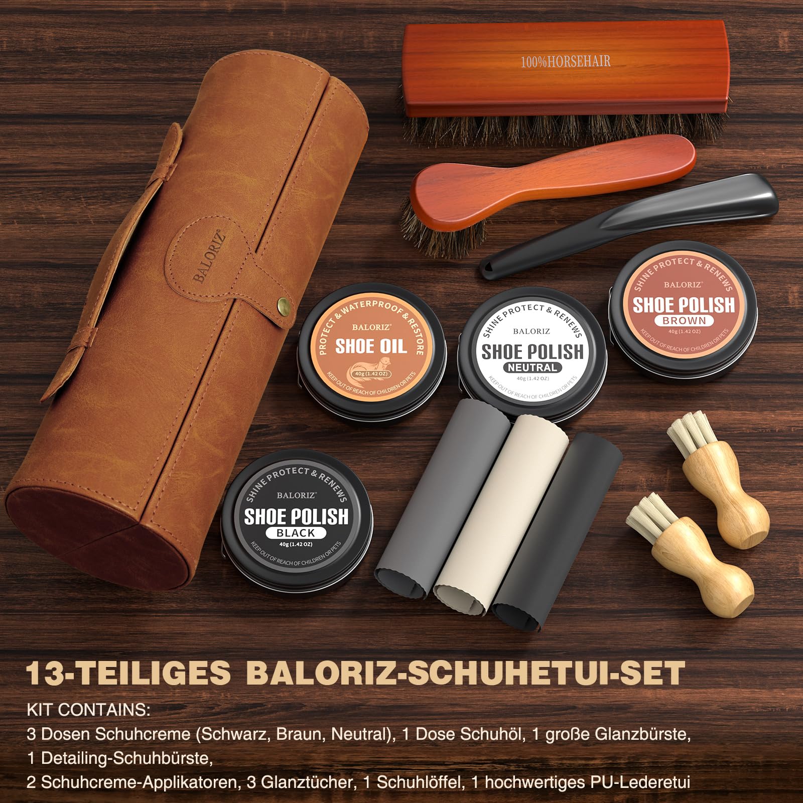 Schuhcreme & Pflegeset, Schuhputzset für Leder mit Schuhbürsten, Schuhcreme für Lederstiefel, Schuhpflege und -reinigung als Geschenk für Männer und Frauen Vatertags-Geschenkset