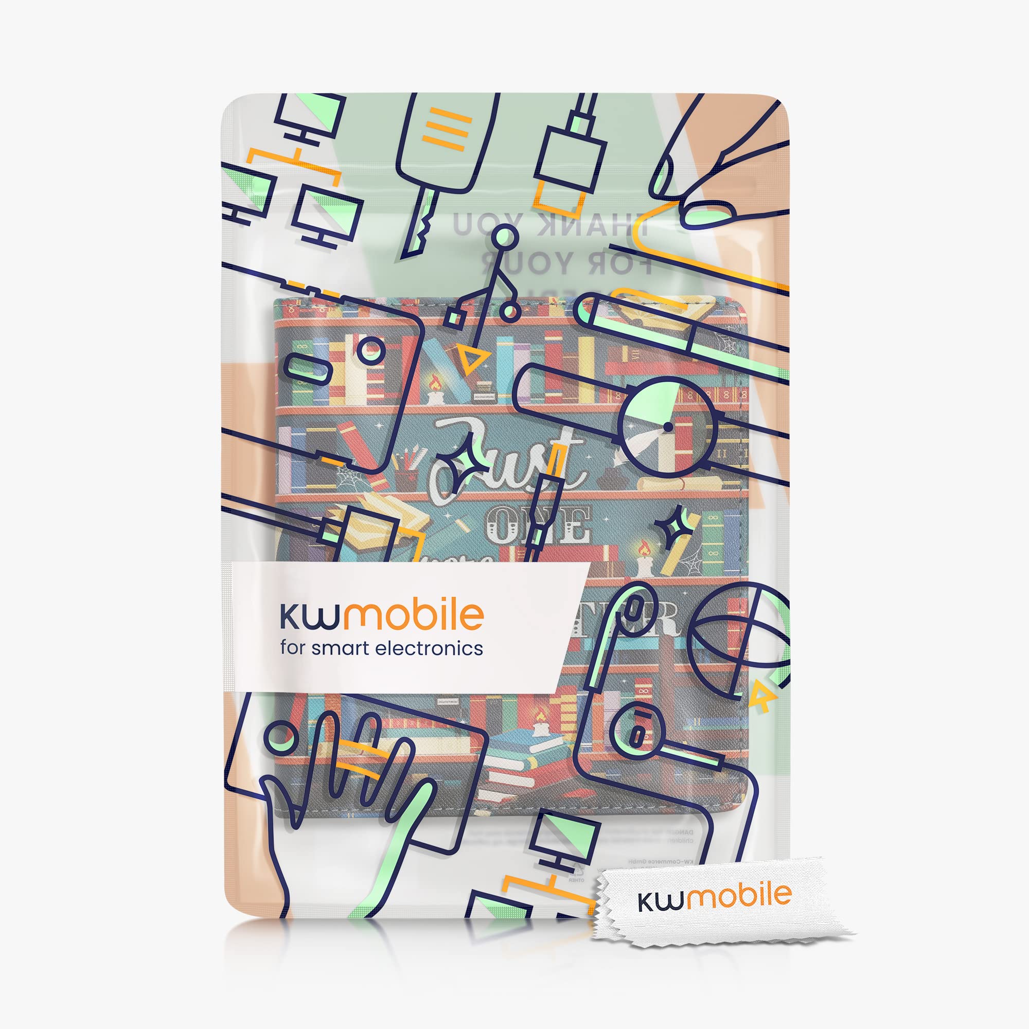 kwmobile Etui kompatybilne z Amazon Kindle Oasis 10. generacji - etui PU pokrowiec z paskiem - biblioteka Motto wielokolorowe
