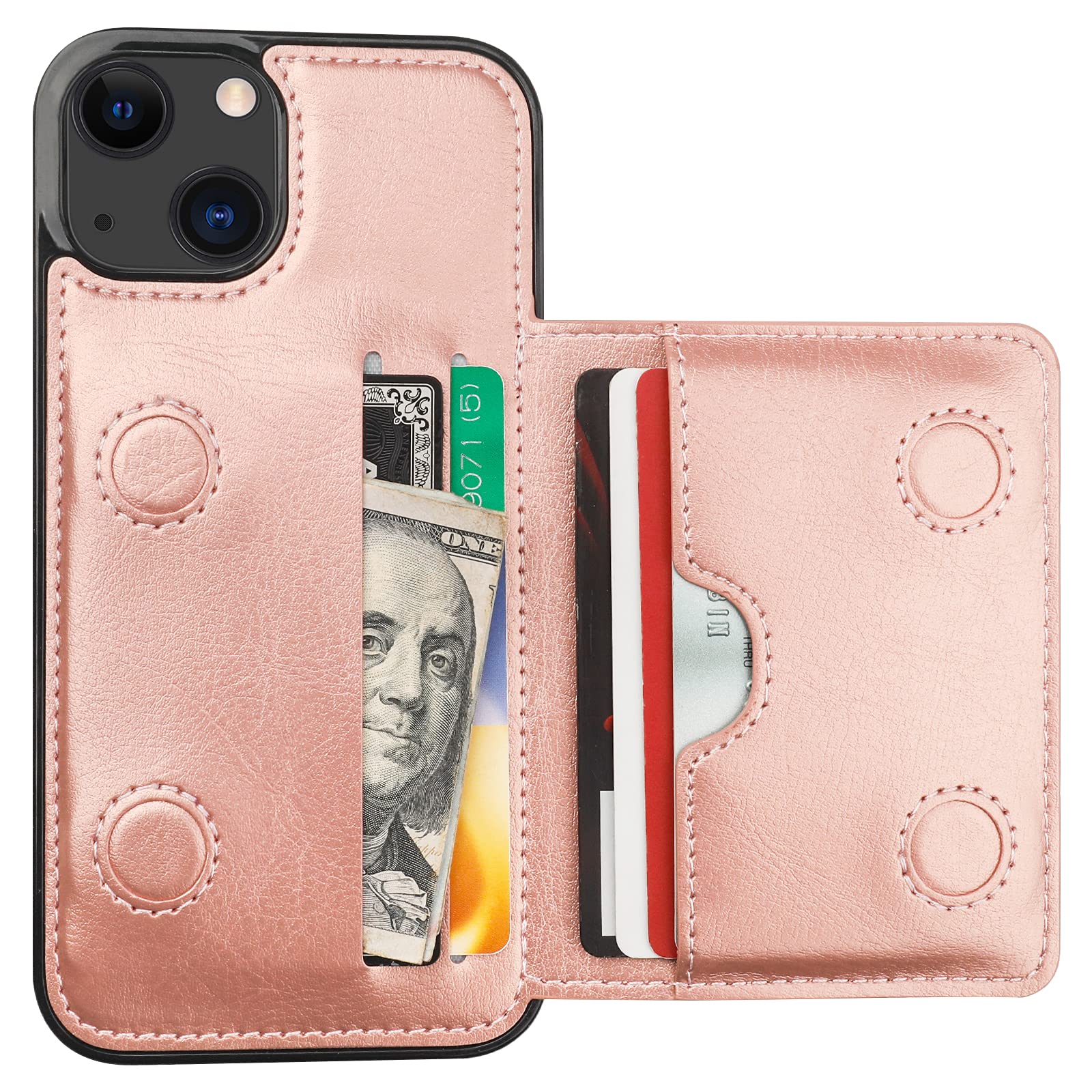 KIHUWEY Compatible with iPhone 13 Wallet Case Credit Card Holder, Premium Leather Kickstand Durable Shockproof Protective Cover for iPhone 13 6.1 inch